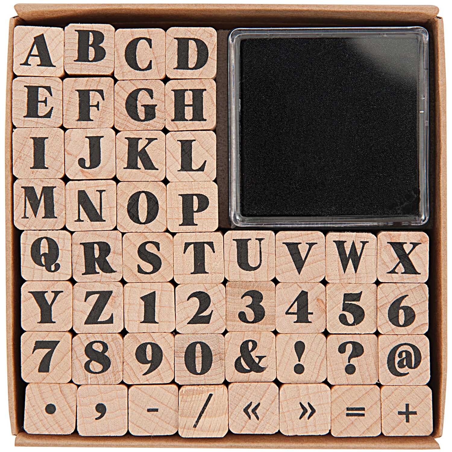 Paper Poetry Stempelset ABC 2: 49-teiliges Set mit Buchstaben- und Symbolstempeln, inklusive schwarzem Stempelkissen. Ideal für kreative Projekte.