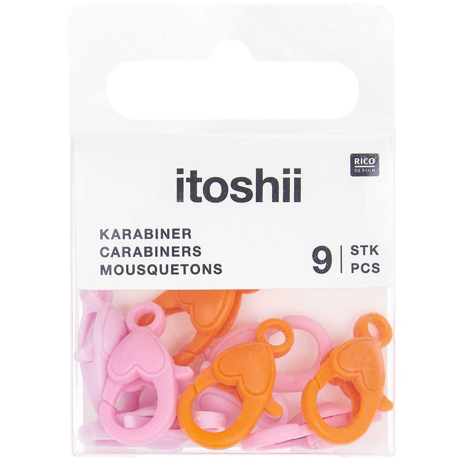 itoshii Karabiner Pink Mix 12x22x7mm 9 Stück von Rico Design