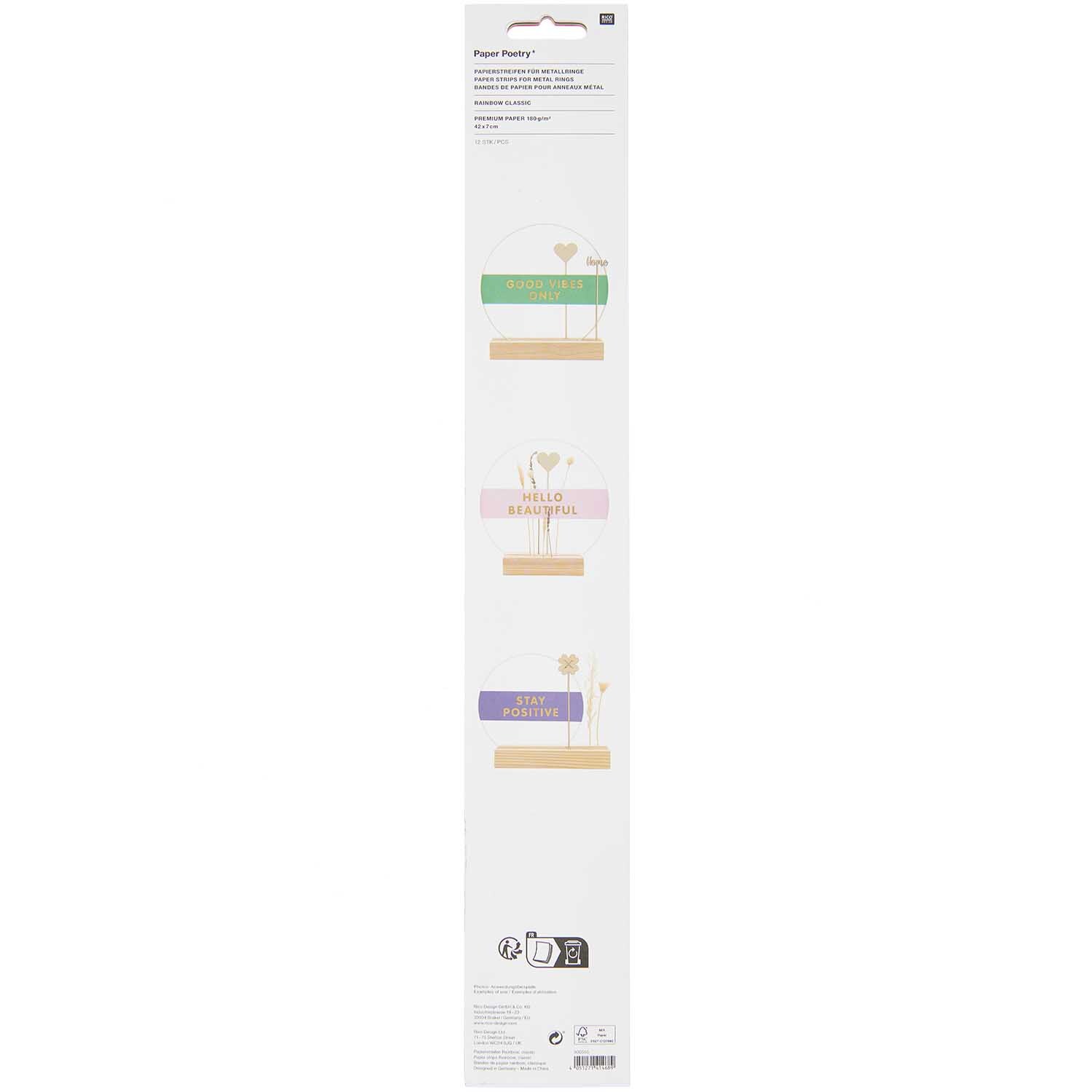 Paper Poetry Papierstreifen in 12 Farben von Rico Design, ideal für kreative Bastelprojekte.