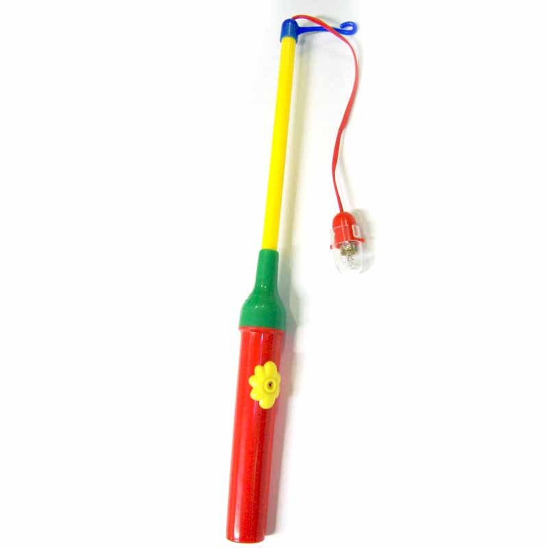 Laternenstab elektrisch mehrfarbig 30cm mit gelbem, rotem und grünem Design, ideal für Feste.
