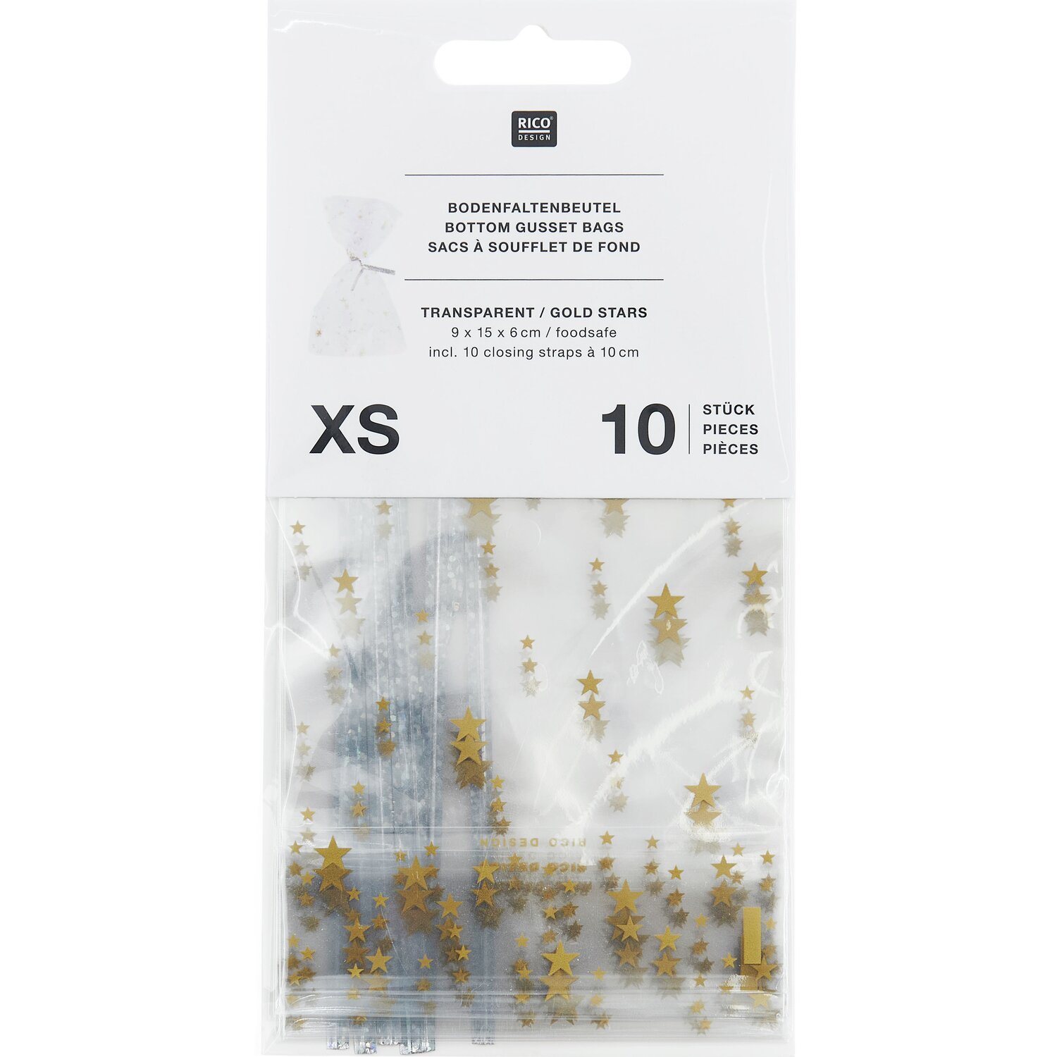 Kekstüten Goldene Sterne 10 Stück von Rico Design
