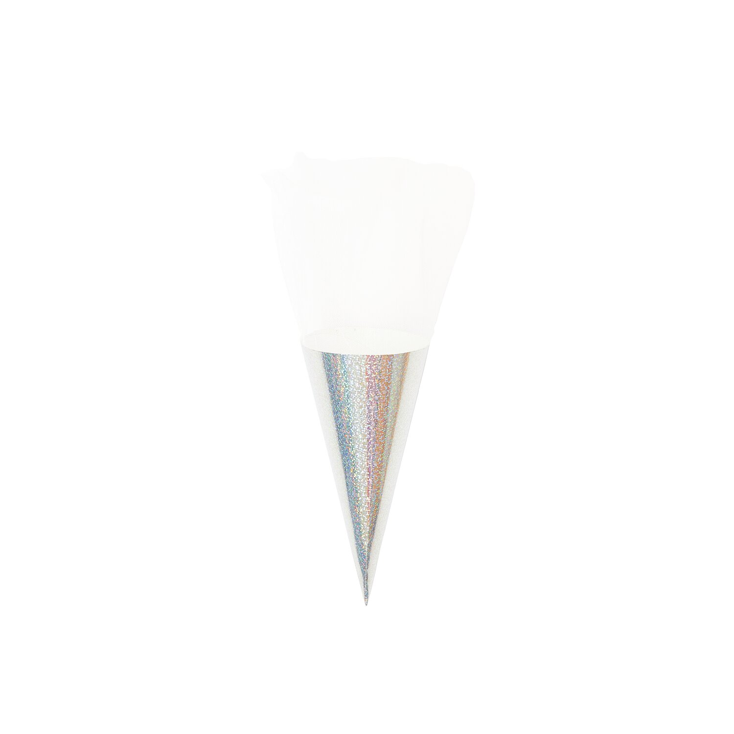 Schultüte Rohling mit Tüllverschluss Irisierend 20cm Farbe Glitter Weiß von Rico Design
