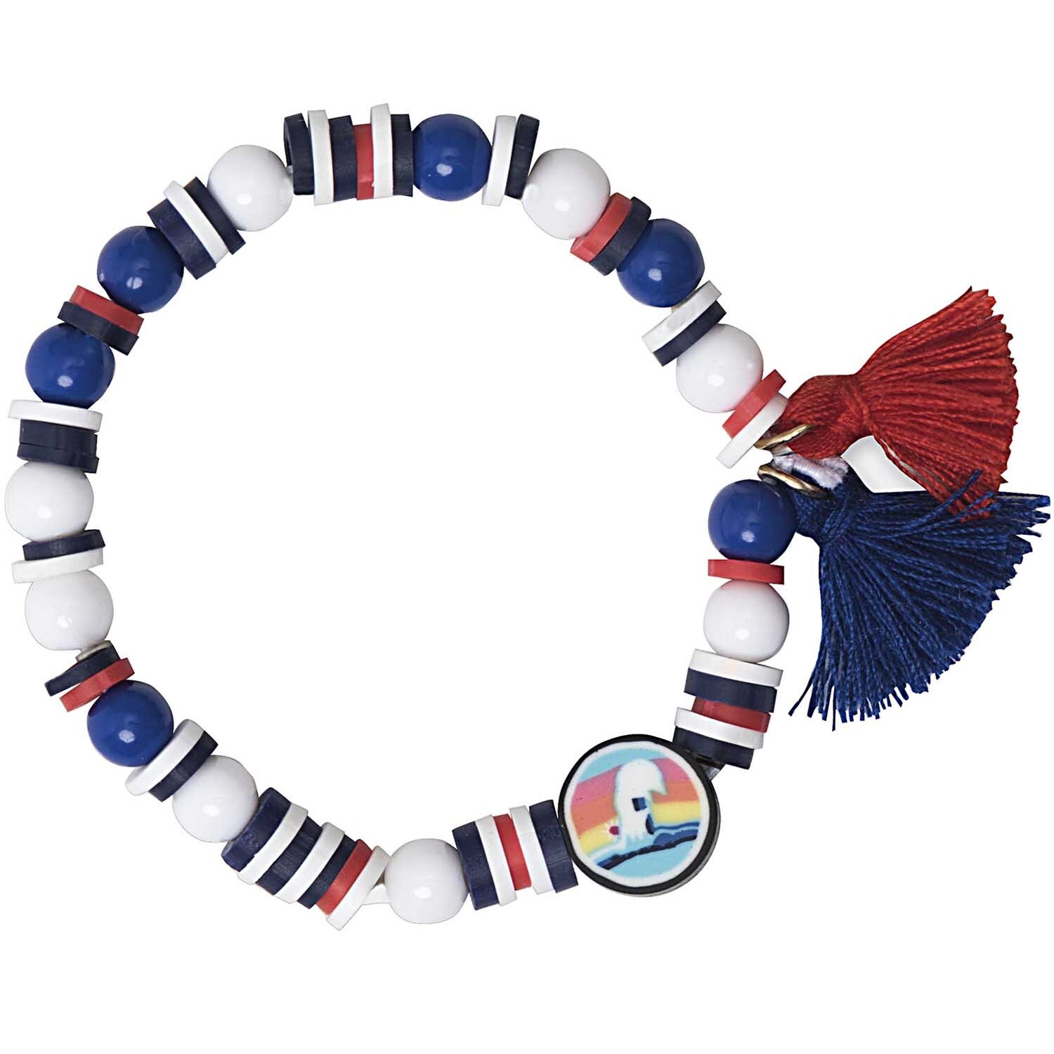 Mini Perlen Armband Set in Blau und Rot mit bunten Perlen und Quasten von Rico Design.