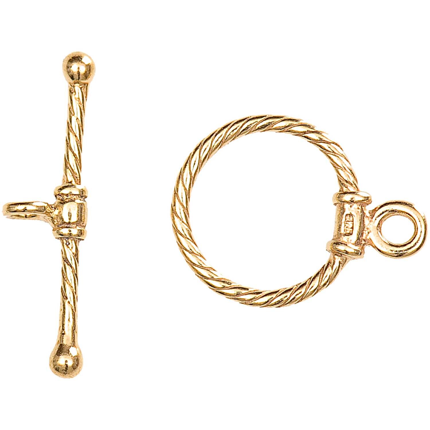 Knebelverschluss vergoldet 25x20mm 925er Silber von Rico Design. Goldener Verschluss mit gedrehtem Design, ideal für Schmuckherstellung.