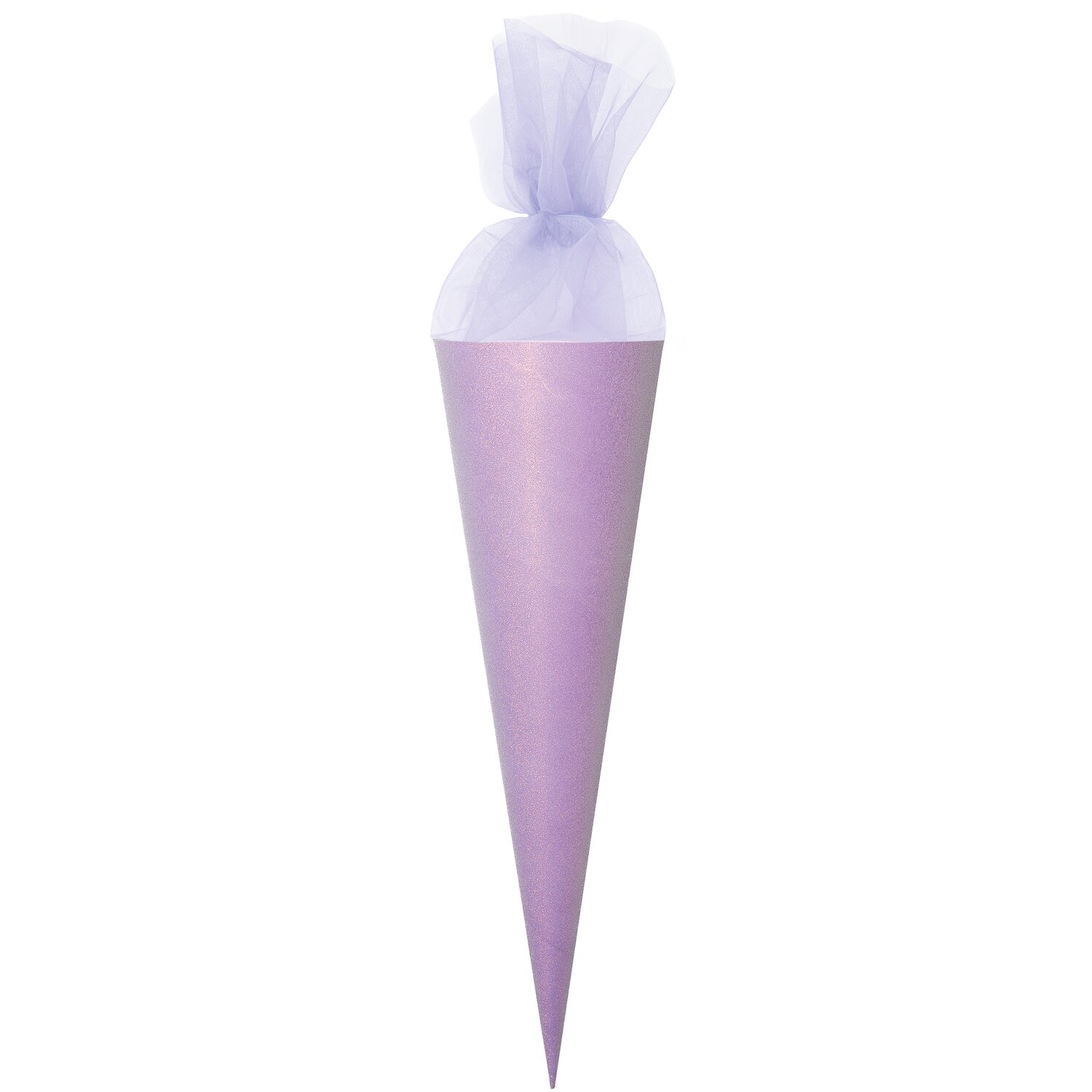 Schultüte Rohling mit Tüllverschluss und Glitter, 70cm. Violette Tüte von Rico Design, ideal für den Schulanfang.