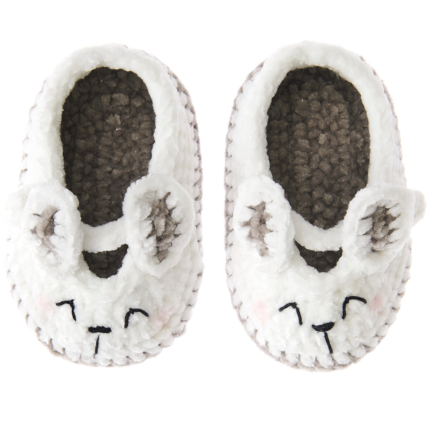 Ricorumi Häkelset Baby Booties Hase, weiße Babyschuhe mit Hasenmotiv, weiche Textur.