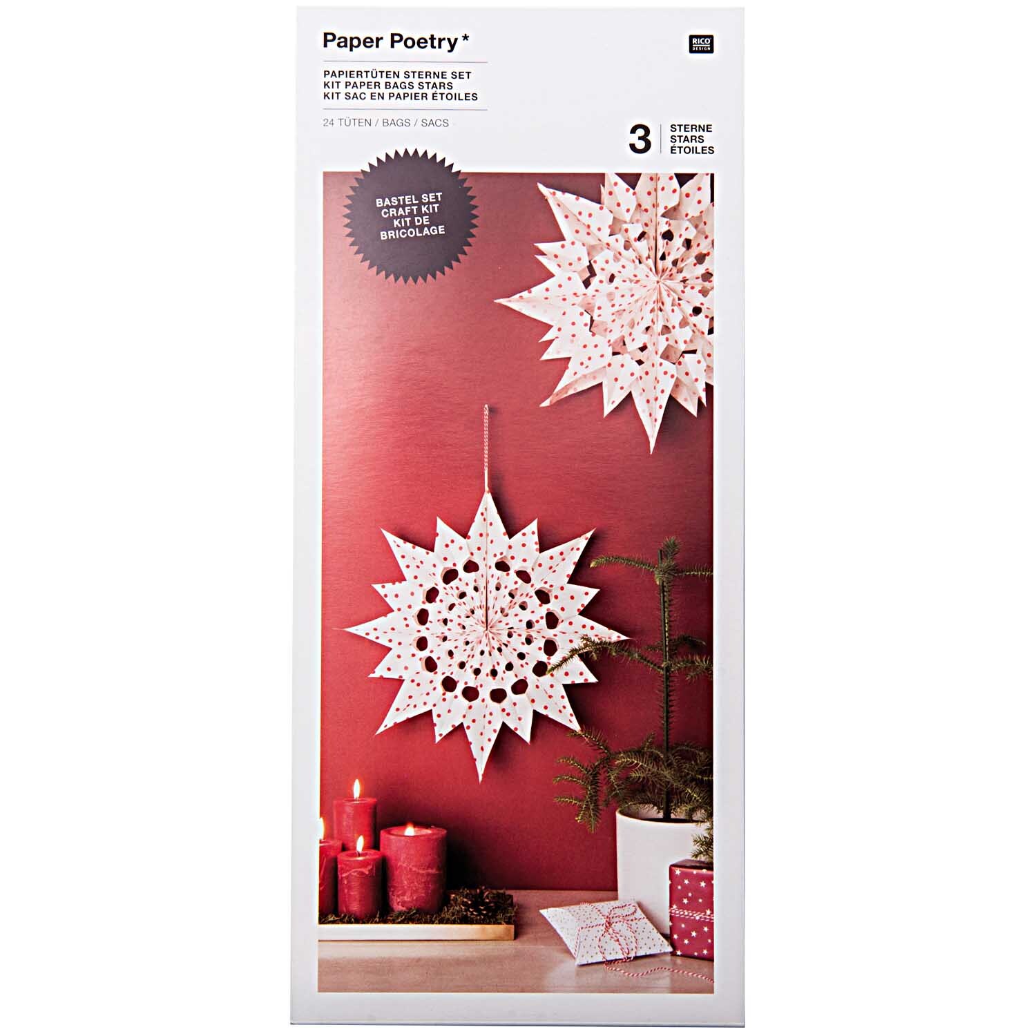 Paper Poetry Bastelset Papiertüten-Sterne Punkte groß Farbe Weiß von Rico Design
