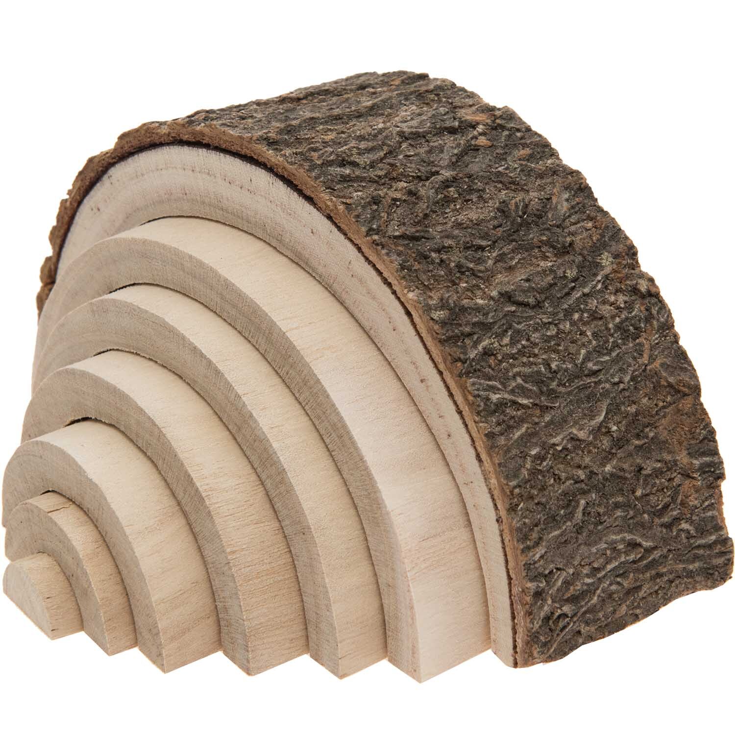 Holz-Regenbogen mit Rinde von Rico Design, 7-teilig. Naturbelassenes Holzspielzeug in Bogenform.