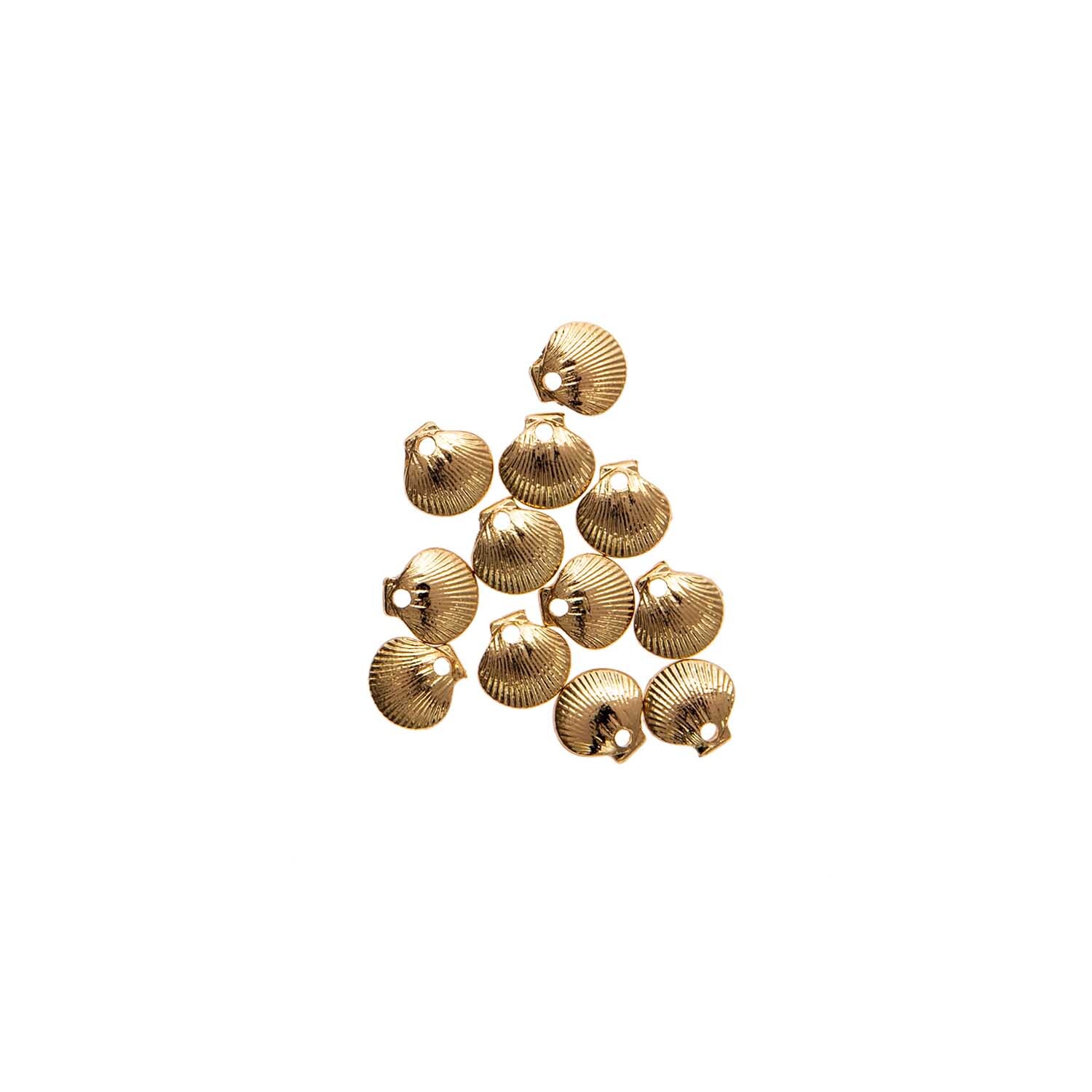 Muscheln mini mit Öse 12 Stück von Rico Design in Gold, ideal für Schmuckherstellung.