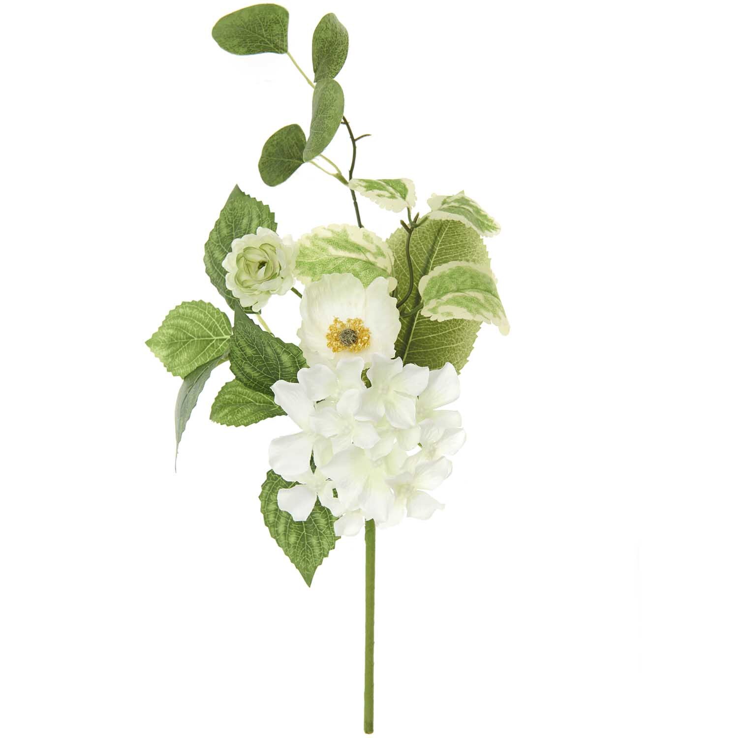 Picker Blumenstrauß Weiß/Grün von Rico Design: Eleganter Strauß mit weißen Blüten und grünen Blättern, 40 cm hoch.
