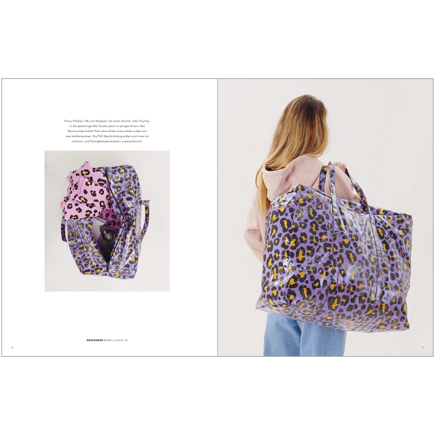 Das kleine Rico Nähbuch Acid Leo zeigt eine Frau mit großer Tasche im Leopardenmuster von Rico Design.