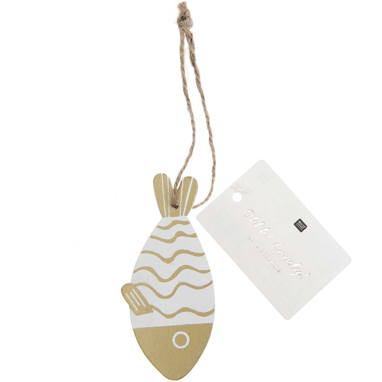 Holzhänger Fisch weiß-gold 4,1x9cm von Rico Design