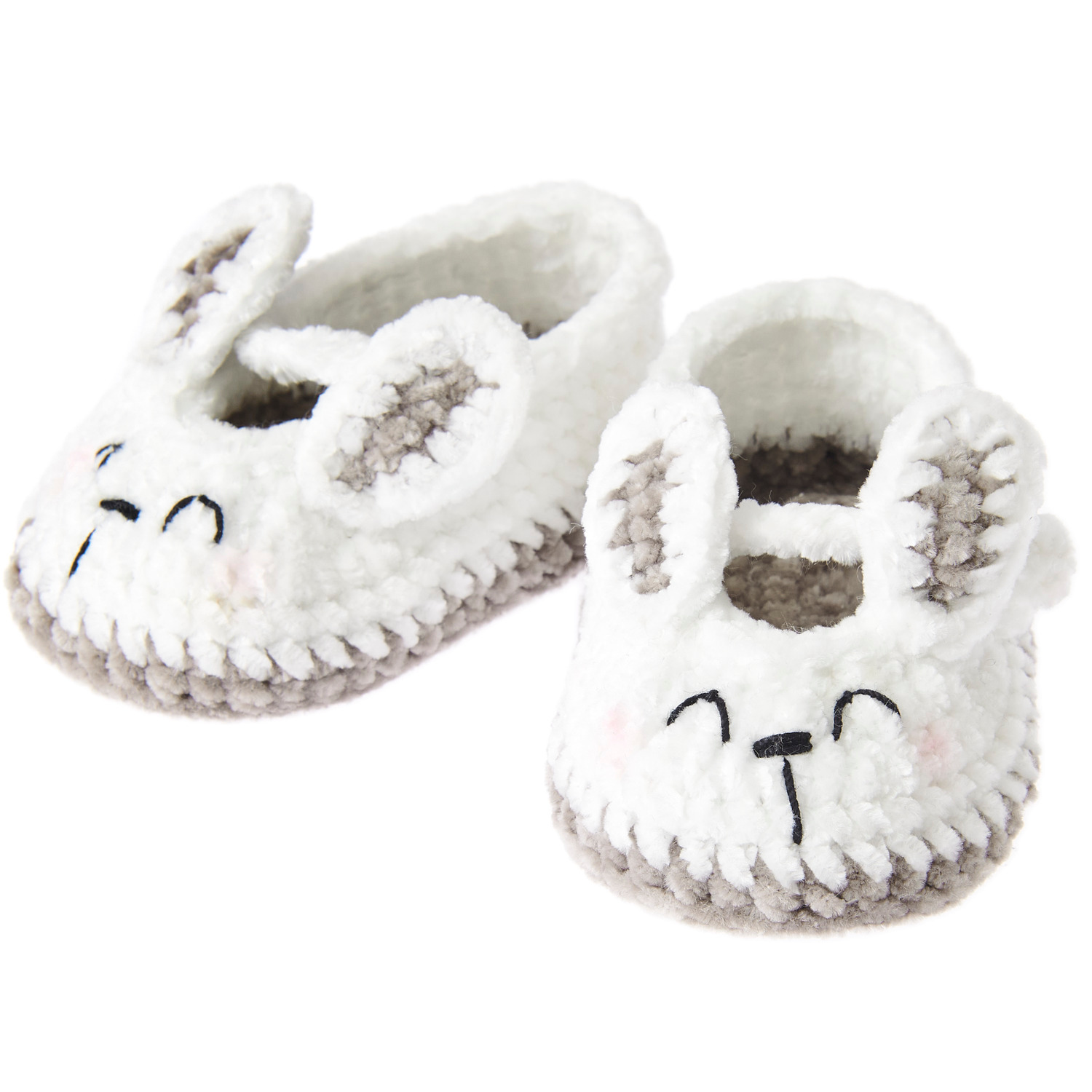 Ricorumi Häkelset Baby Booties Hase: Weiße gehäkelte Babyschuhe mit Hasenohren von Rico Design. Ideal für Neugeborene.