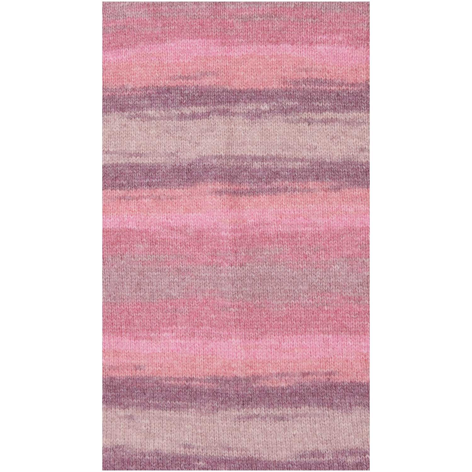 Creative Painted Power, Wolle von Rico Design in Beerenfarben, 100g 310m, zeigt sanfte rosa und lila Streifen.