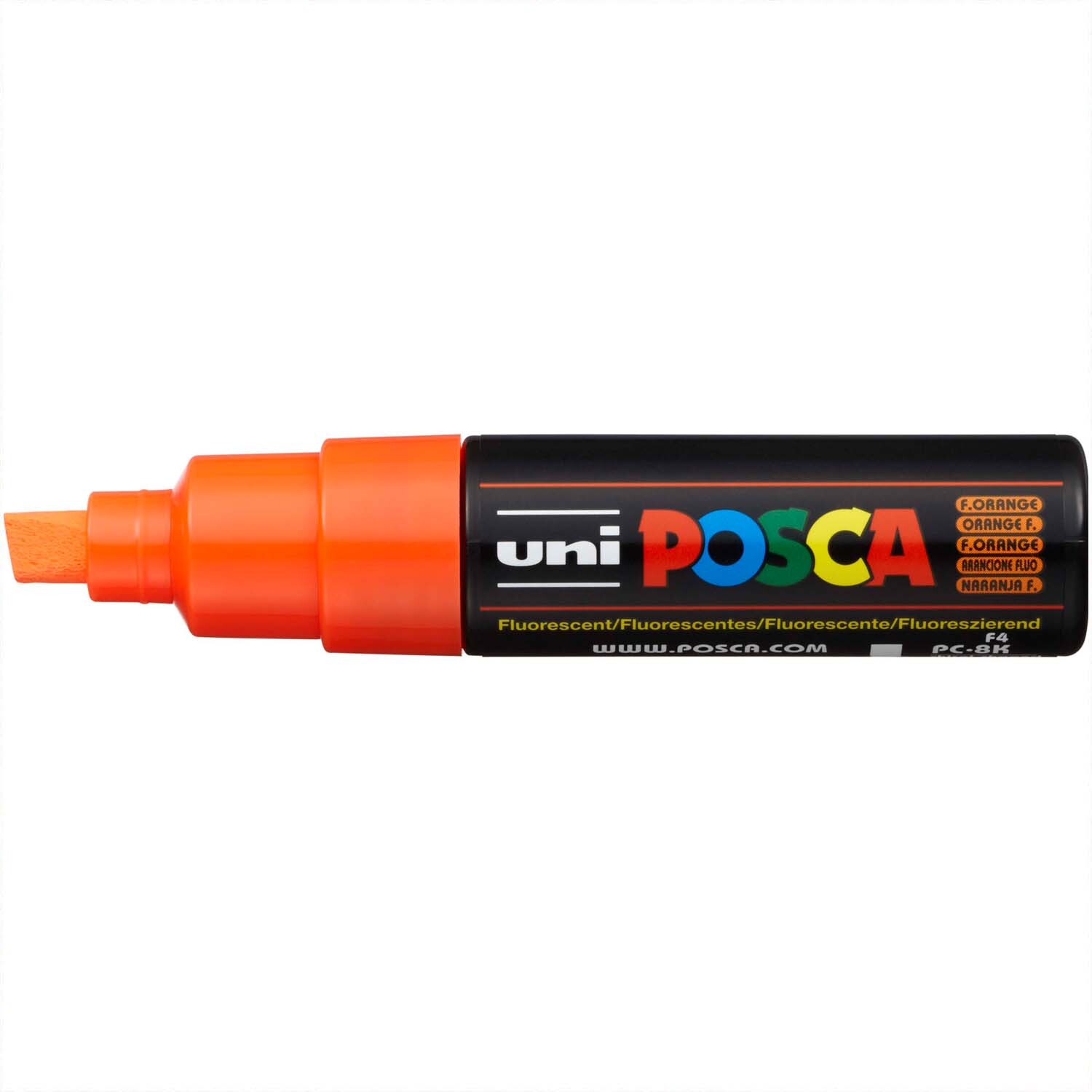 POSCA-Marker PC-8K 8mm in Neon-Orange, ideal für kreative Projekte. Der Marker hat eine breite Spitze und ist von der Marke uni.