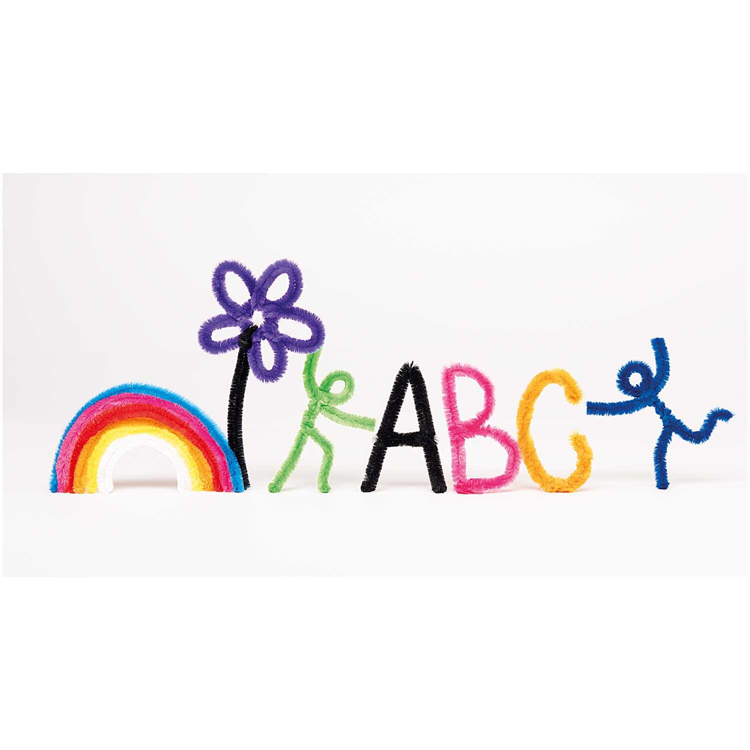 Chenilledraht-Mix 50cm 10 Stück: Bunte Figuren und Buchstaben aus Chenilledraht von Rico Design.