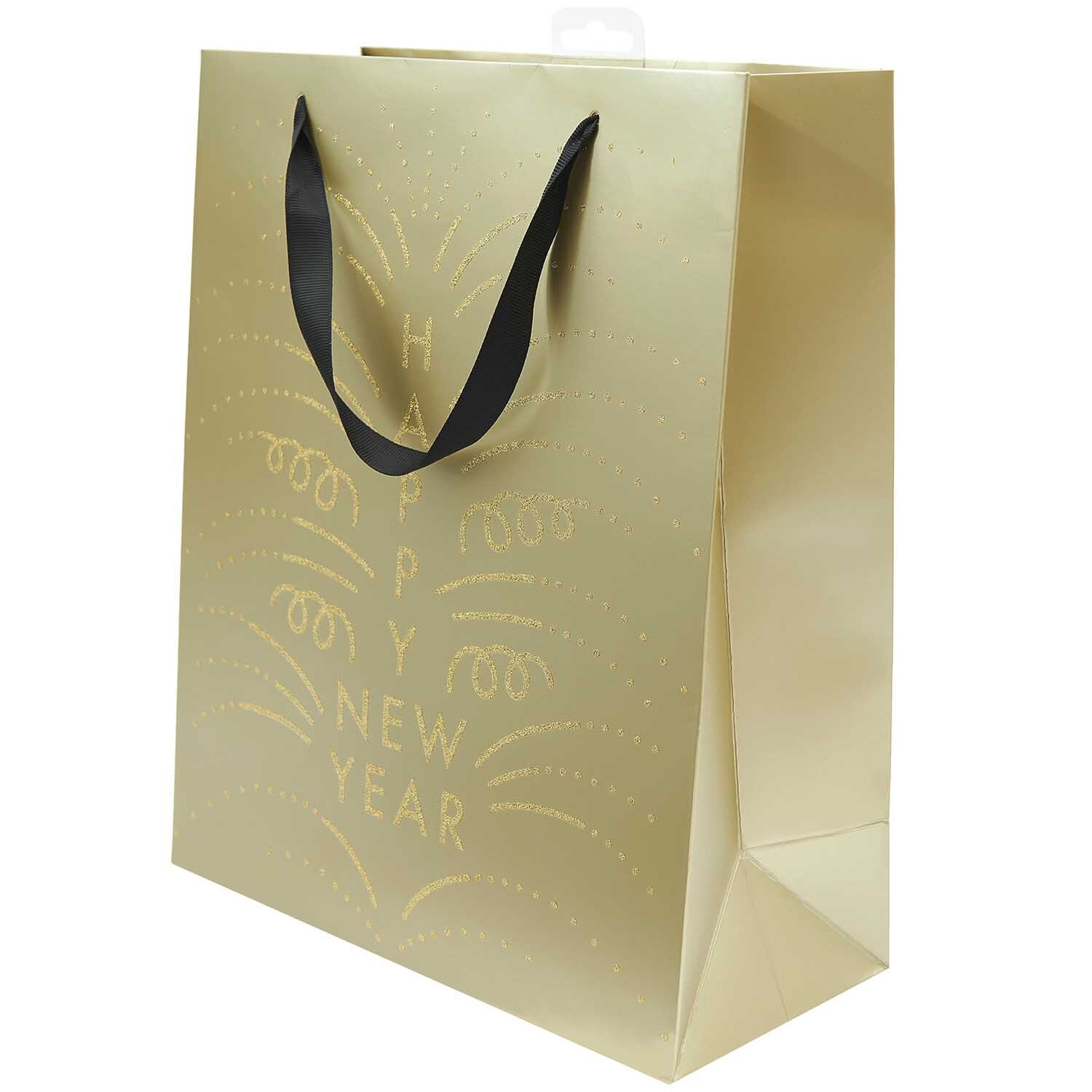 Paper Poetry Geschenktüte gold Happy New Year 26x32x12cm von Rico Design