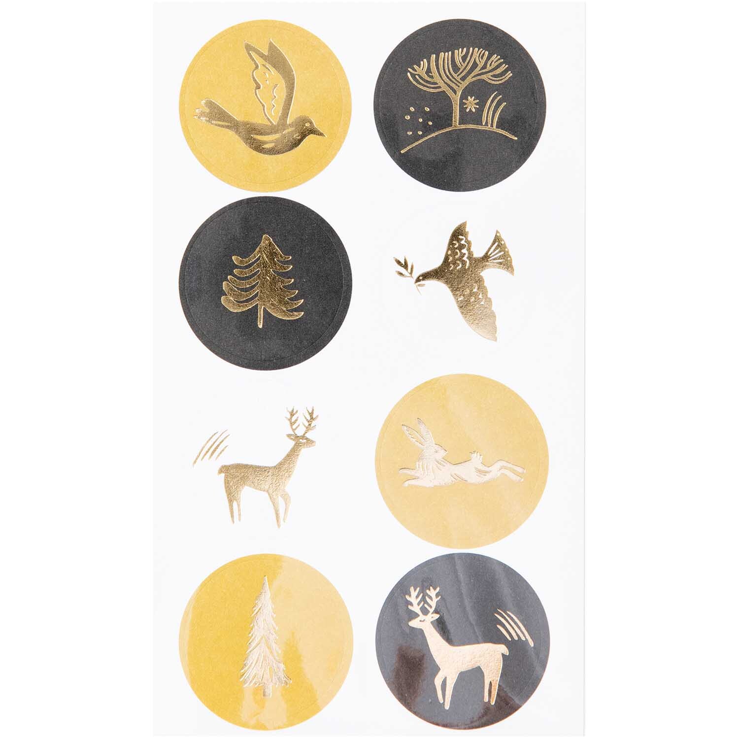 Paper Poetry Sticker Nostalgic Christmas weiß 76 Stück, mehrfarbige Motive mit Vögeln, Bäumen und Rentieren auf runden Aufklebern.