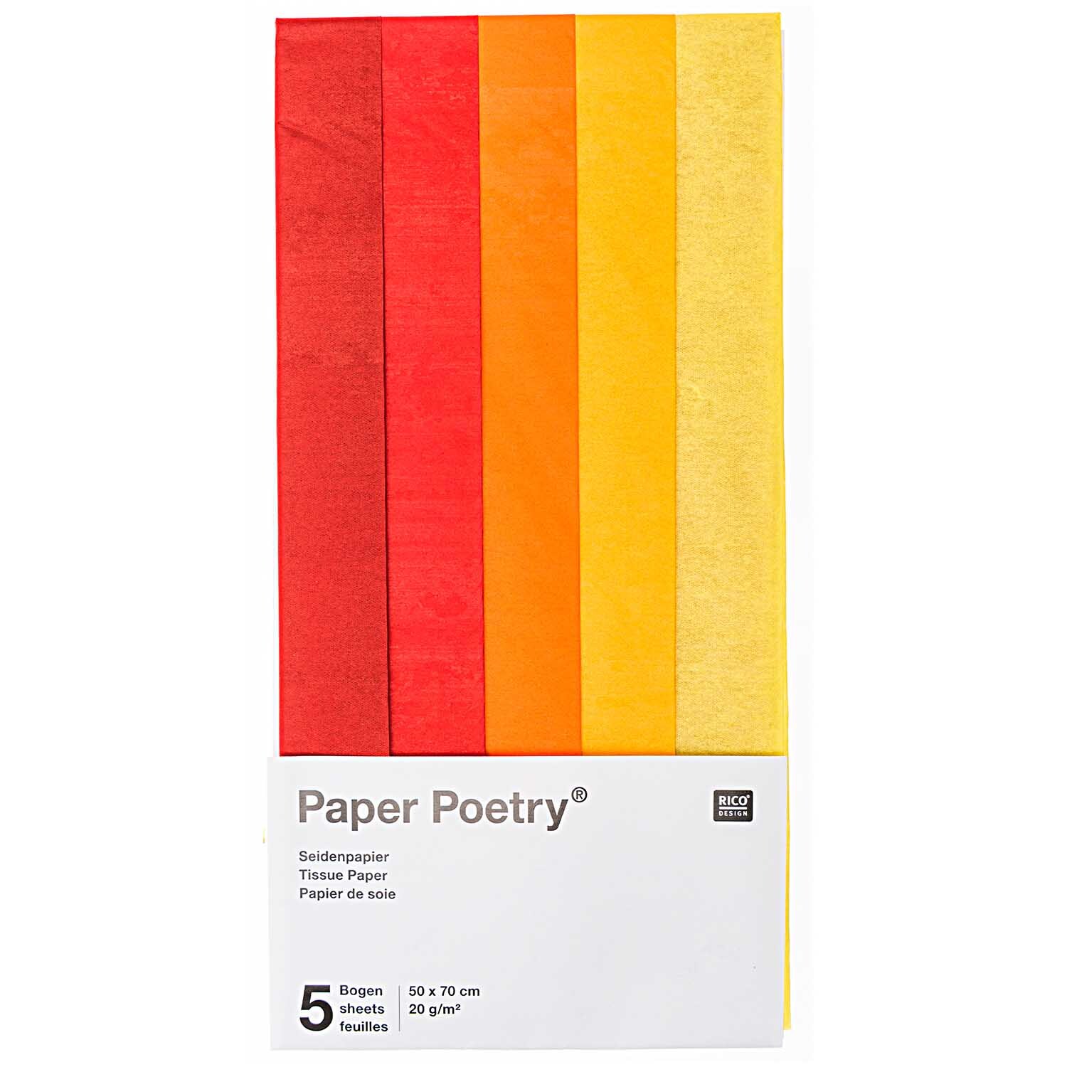 Paper Poetry Seidenpapier rot sortiert 50x70cm 5 Bogen von Rico Design