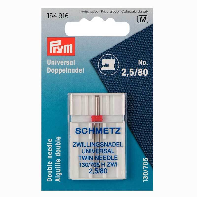 Doppel-Nähmaschinennadel 130/705 2,5mm Standard Nr.80 von Prym in Verpackung, silberne Nadeln.