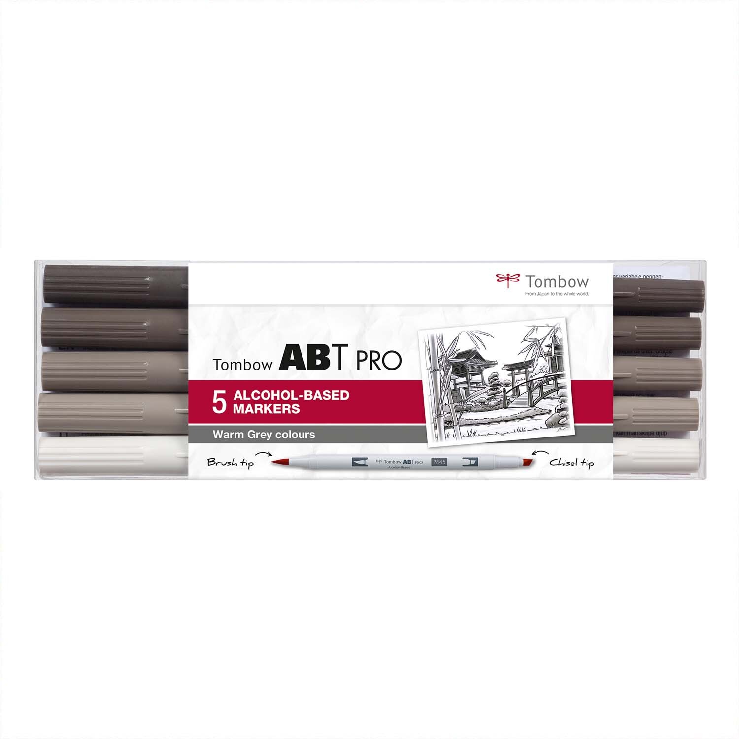 ABT PRO Warm Grey Colours Alkoholbasierte Marker, 5-teilig, in verschiedenen Grautönen von Tombow.
