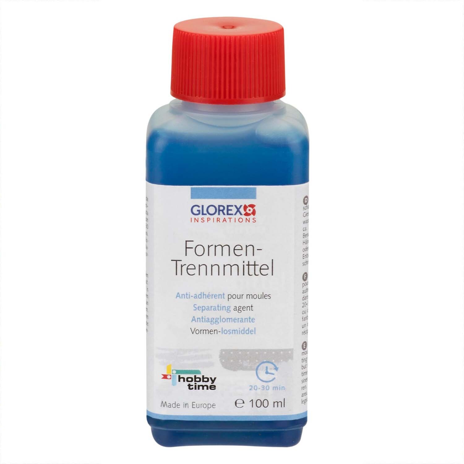 Formen-Trennmittel 100ml von Glorex in blauer Flasche mit rotem Deckel, ideal für Hobbyprojekte.