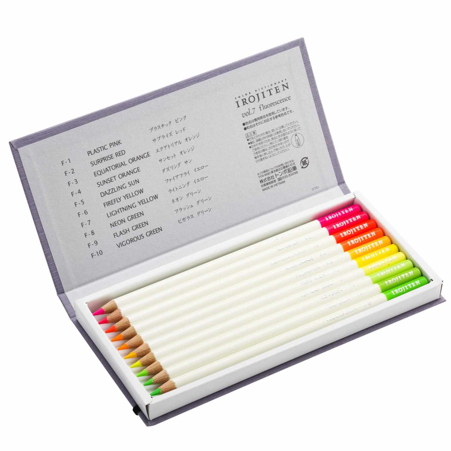 IROJITEN Farbstifte Set mit 10 leuchtenden Farben von Tombow in offener Box, ideal für kreative Projekte.