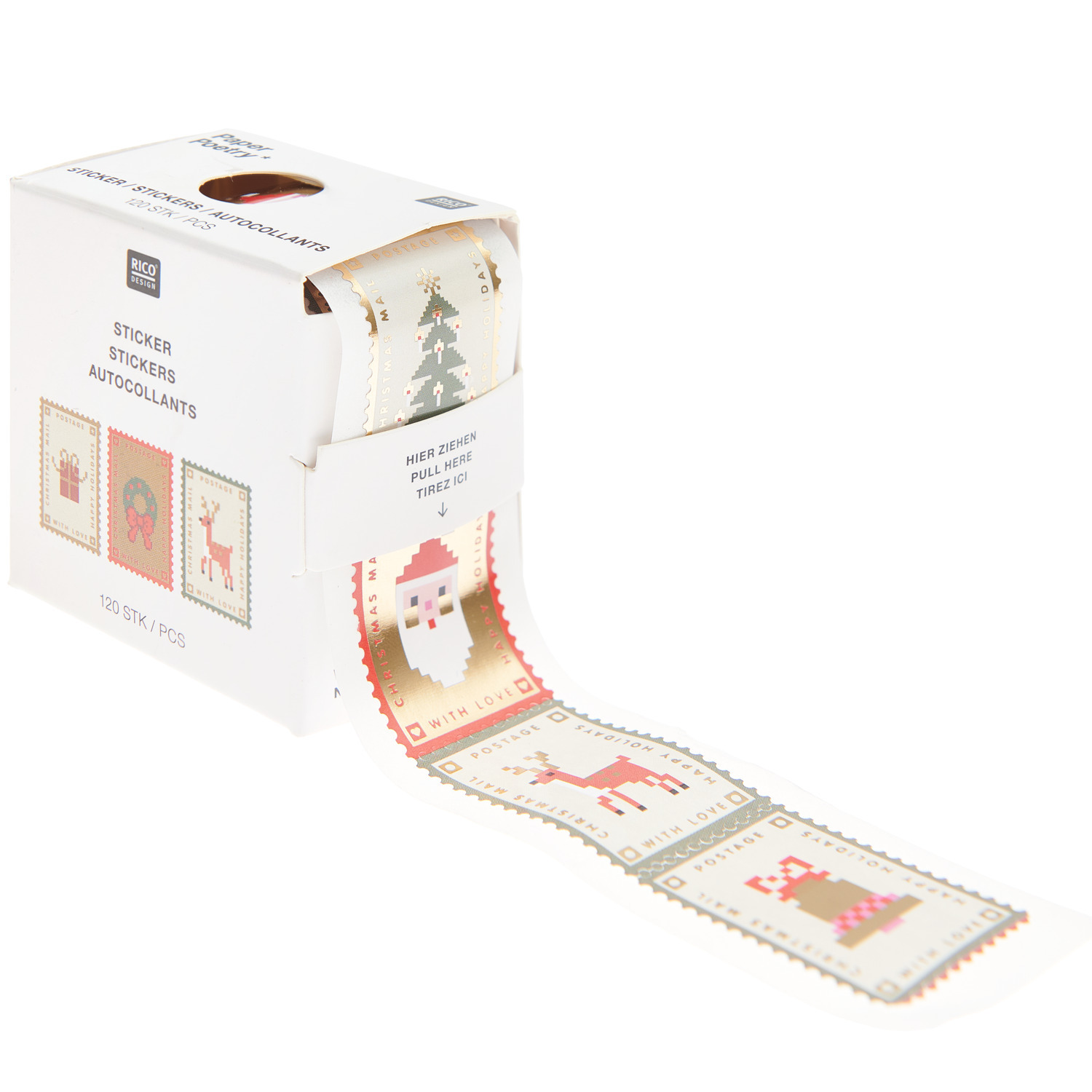 Paper Poetry Mini-Sticker Weihnachtspost: Rolle mit 120 weihnachtlichen Stickern von Rico Design, ideal für festliche Dekorationen.