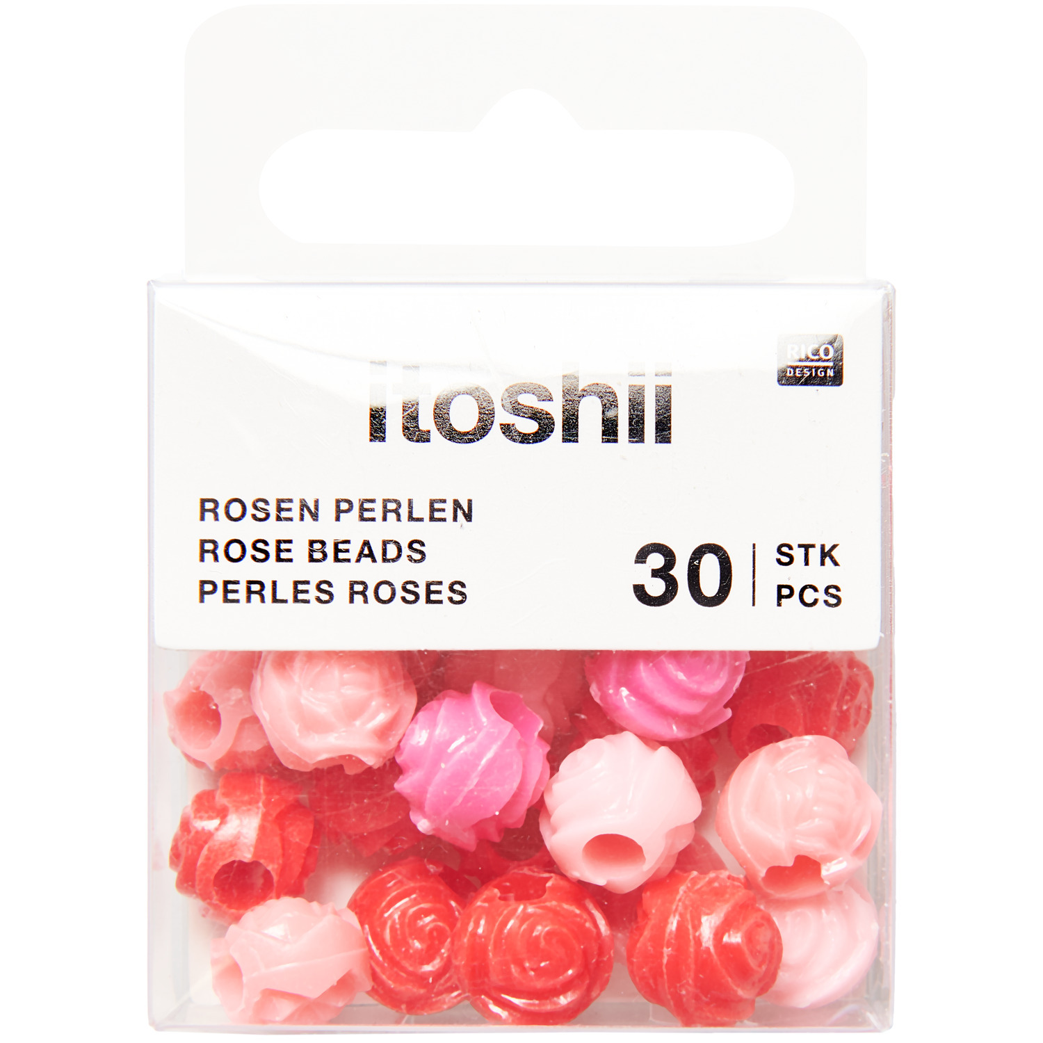 itoshii Rosen Perlen rund Rot/Pink 9x8mm 30 Stück von Rico Design
