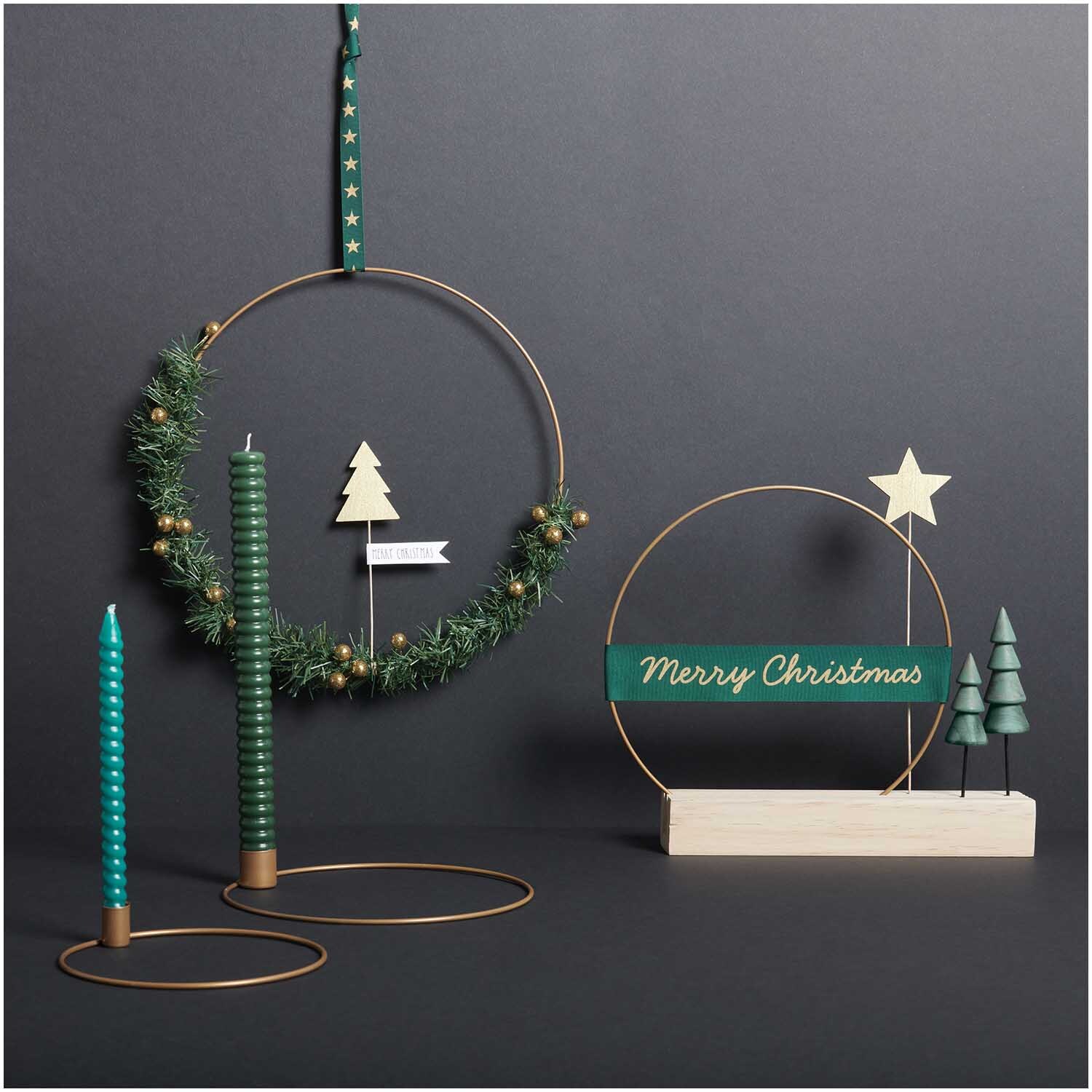 Picker Stern gefüllt 27x5cm: Dekorative Weihnachtskränze und Kerzenhalter in festlichem Gold und Silber von Rico Design.