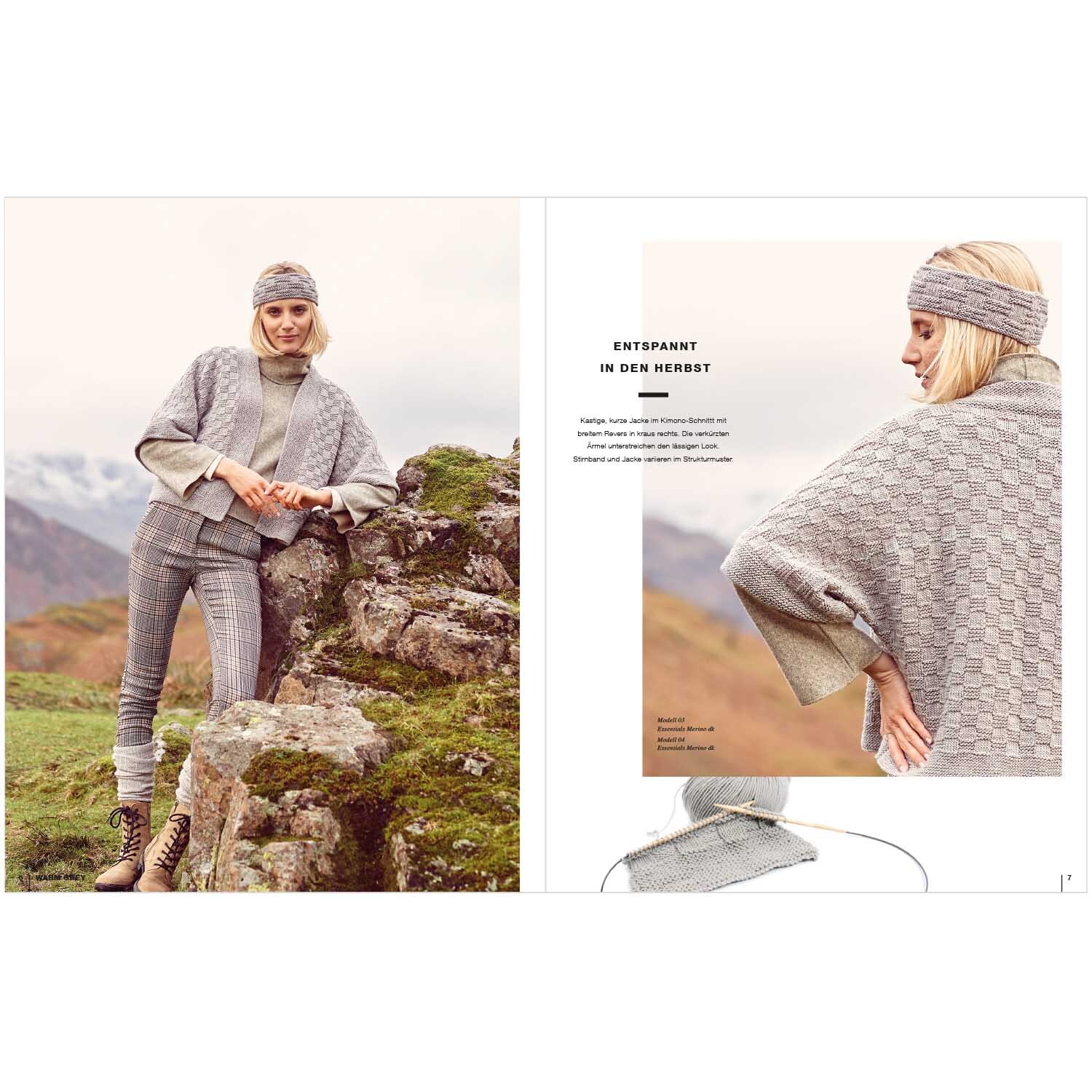 Lovewool Nr.11 Handstrickmagazin Herbst-Winter zeigt eine Frau in grauem Strickoutfit in alpiner Landschaft.
