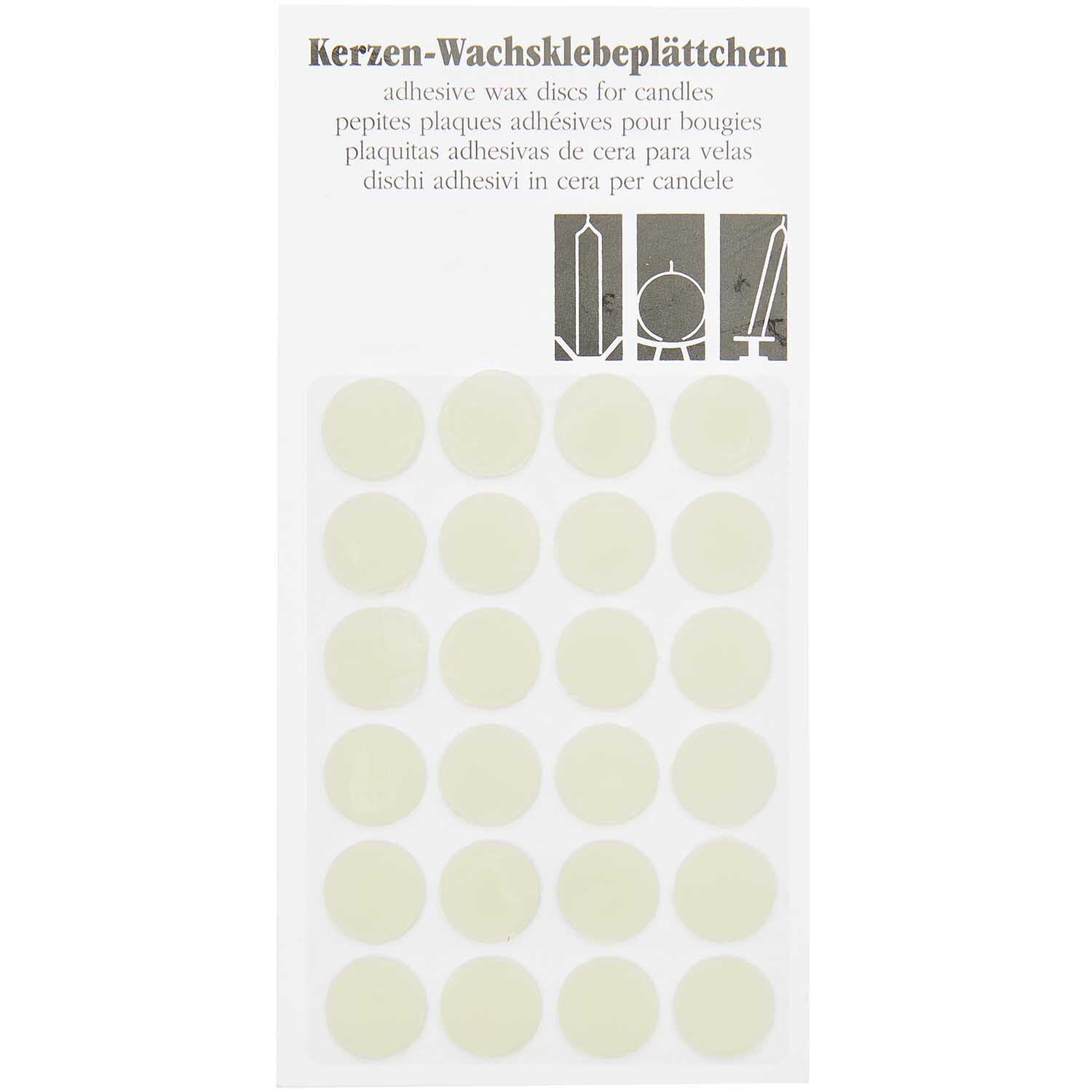 Wachsklebeplättchen weiß 24 Stück von Kopschitz, ideal zum Befestigen von Kerzen auf glatten Oberflächen.