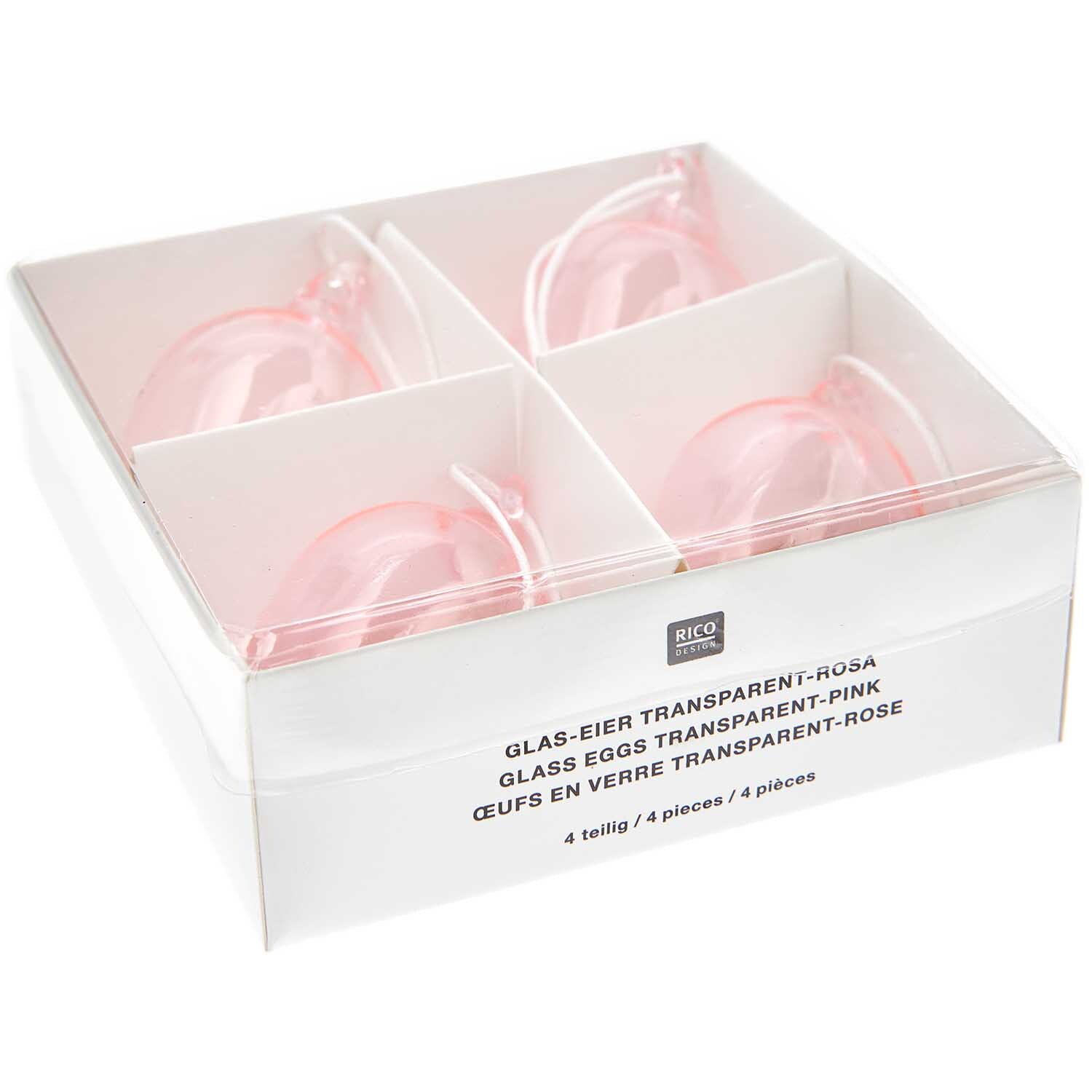 Glas Eier transparent-rosa 4 Stück Ø 3cm von Rico Design