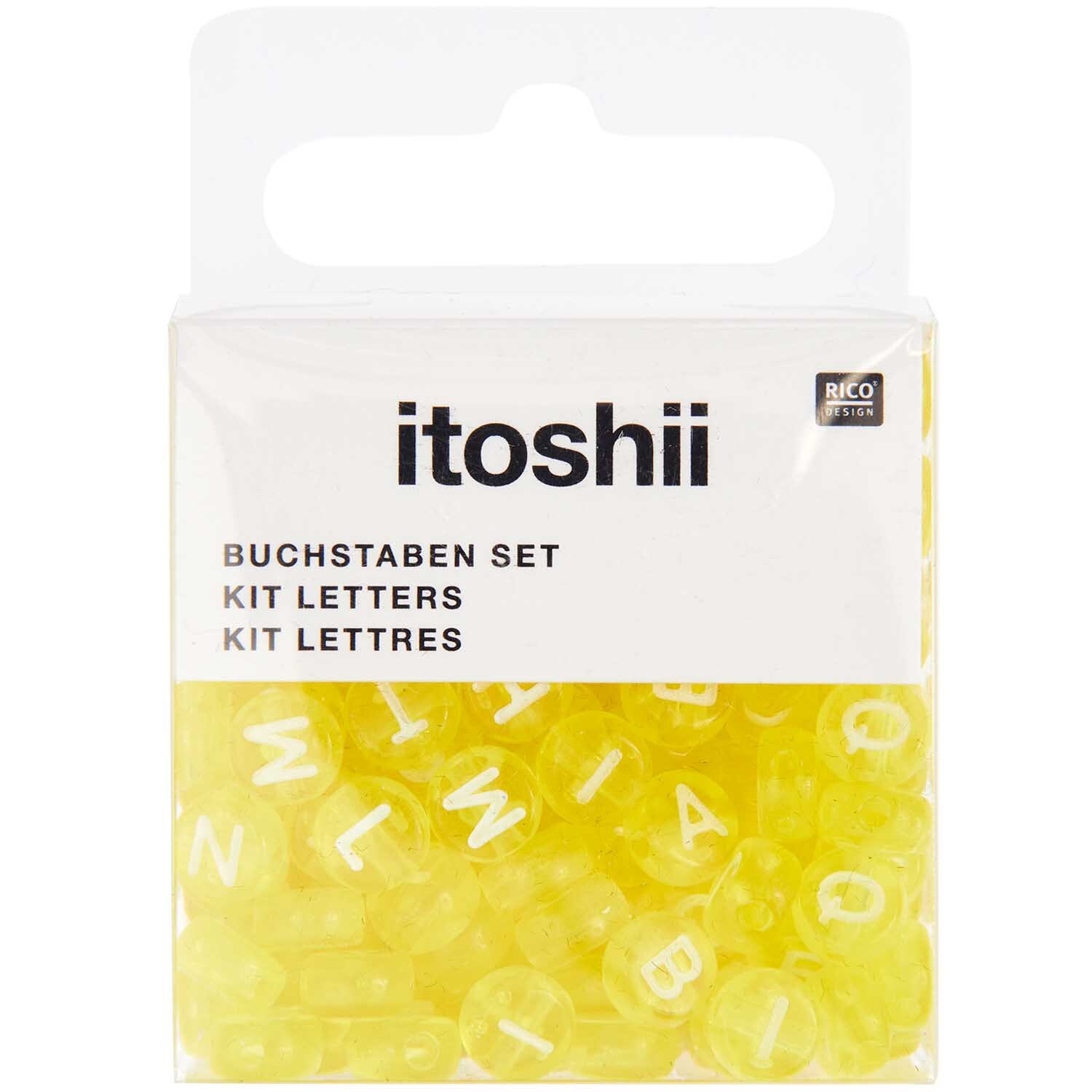 itoshii Perlen Buchstaben-Mix rund 7x4mm 165 Stück Farbe Gelb von Rico Design