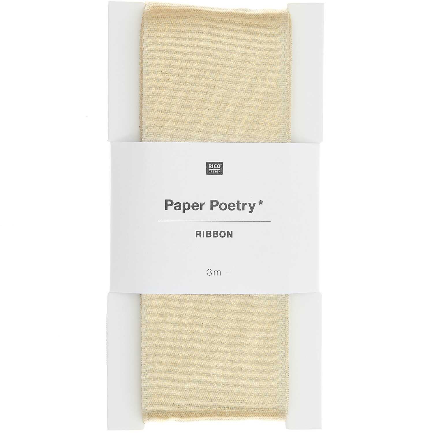 Paper Poetry Satinband Lurex in Gold, 38mm breit, 3m lang, von Rico Design, elegant verpackt.