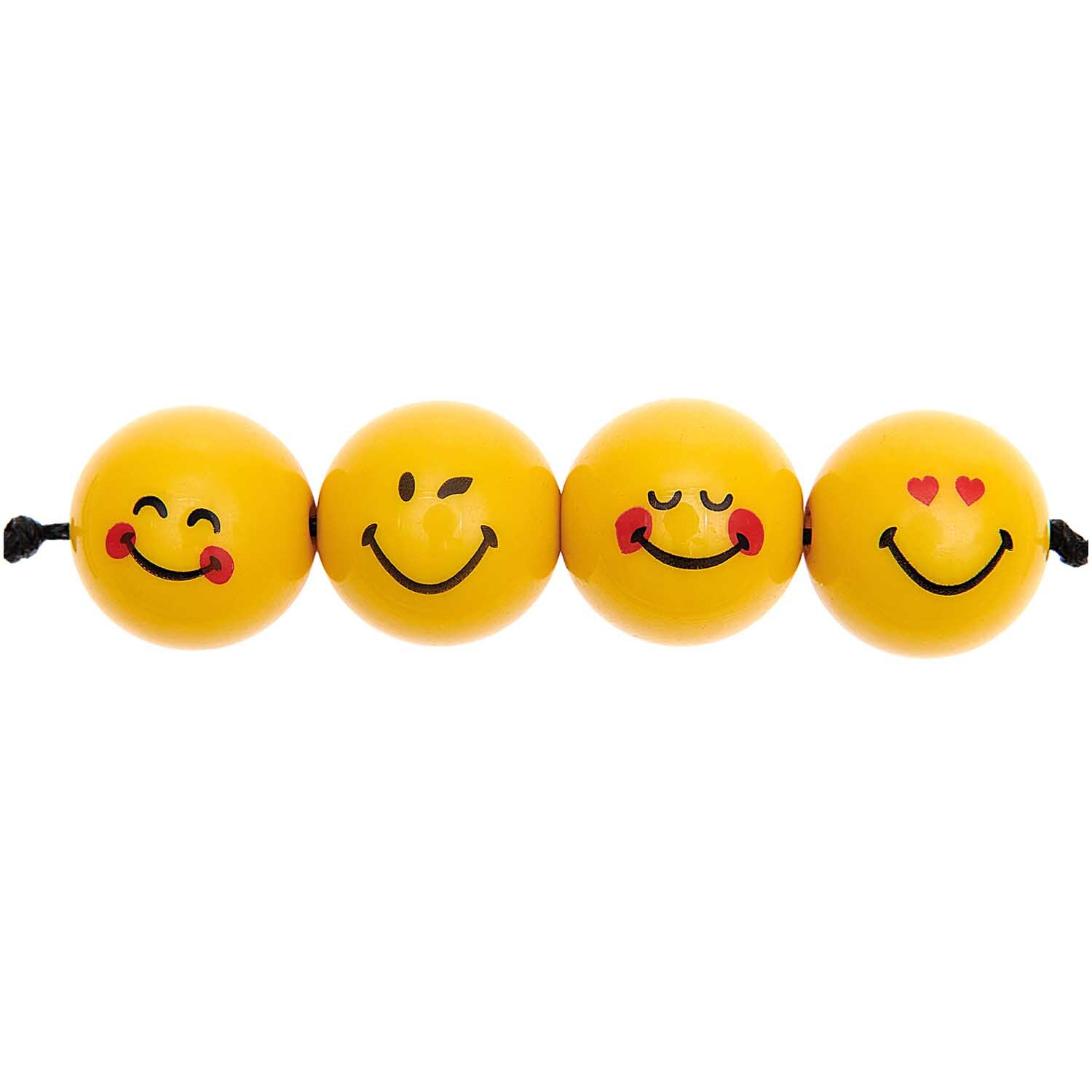 SmileyWorld® Perlen zeigen fröhliche Gesichter auf gelben, runden Perlen von Rico Design.
