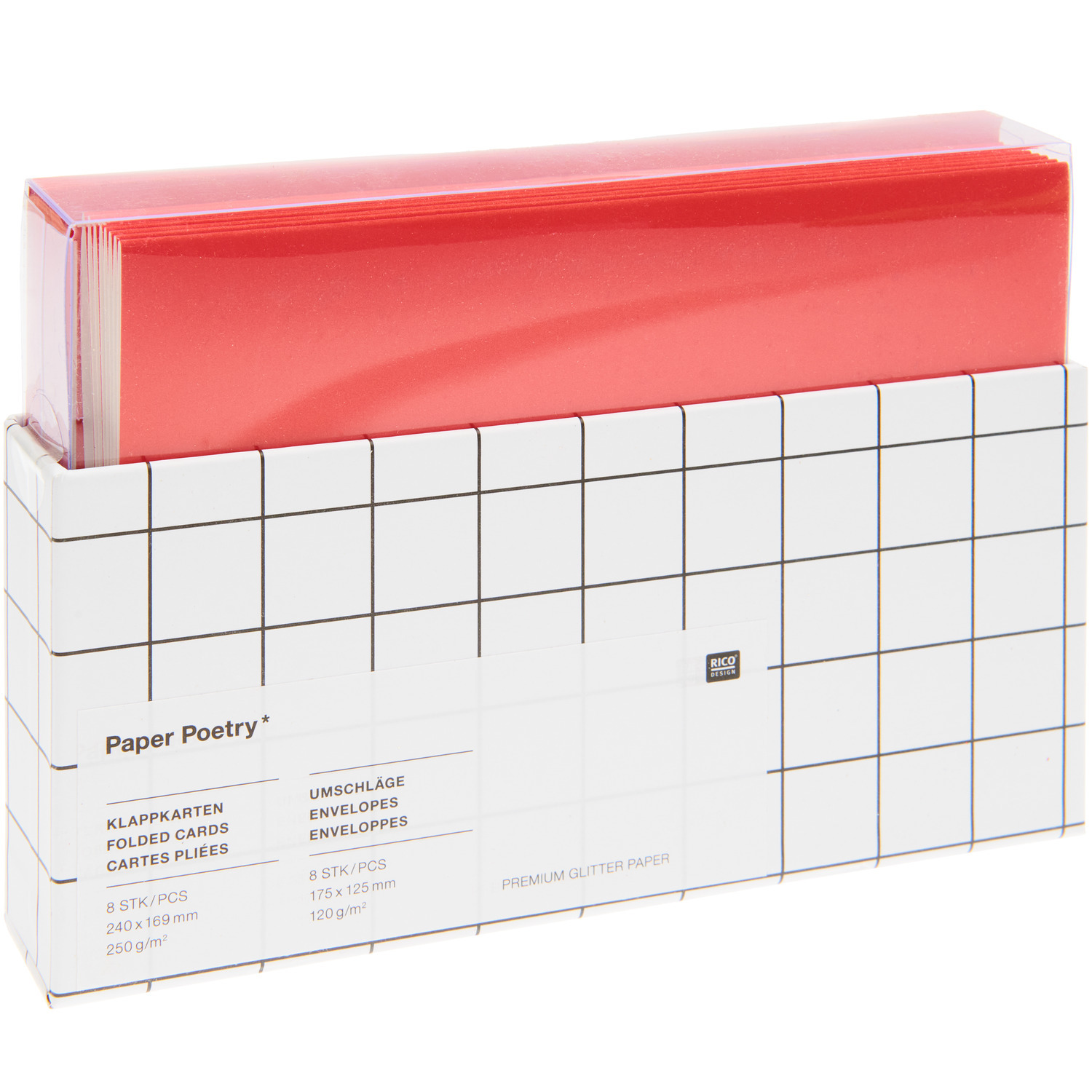 Paper Poetry Karten- und Umschlagset Matt B6, 16-teilig, in Rot von Rico Design, präsentiert in einer stilvollen Verpackung.
