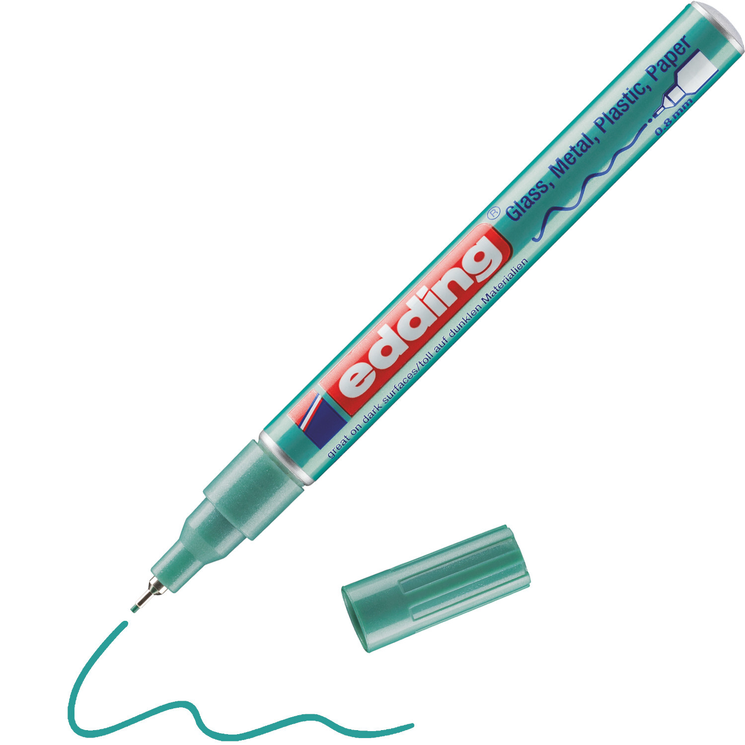 780 Glanzlackmarker von edding in Grün Metallic, ideal für Glas, Metall und Plastik.