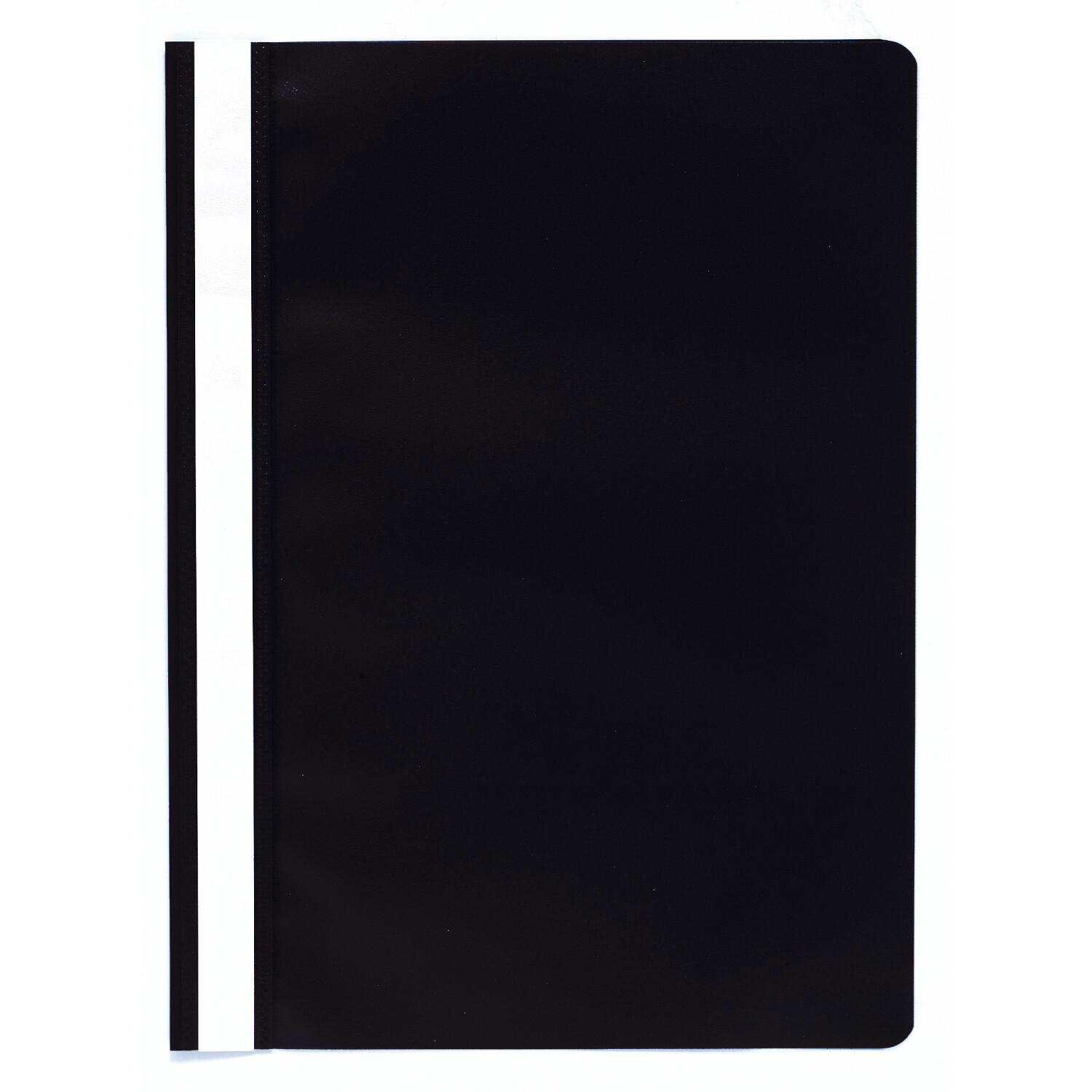 Schnellhefter aus Kunststoff in A4-Format, schwarz mit weißem Rand, ideal für Dokumente.