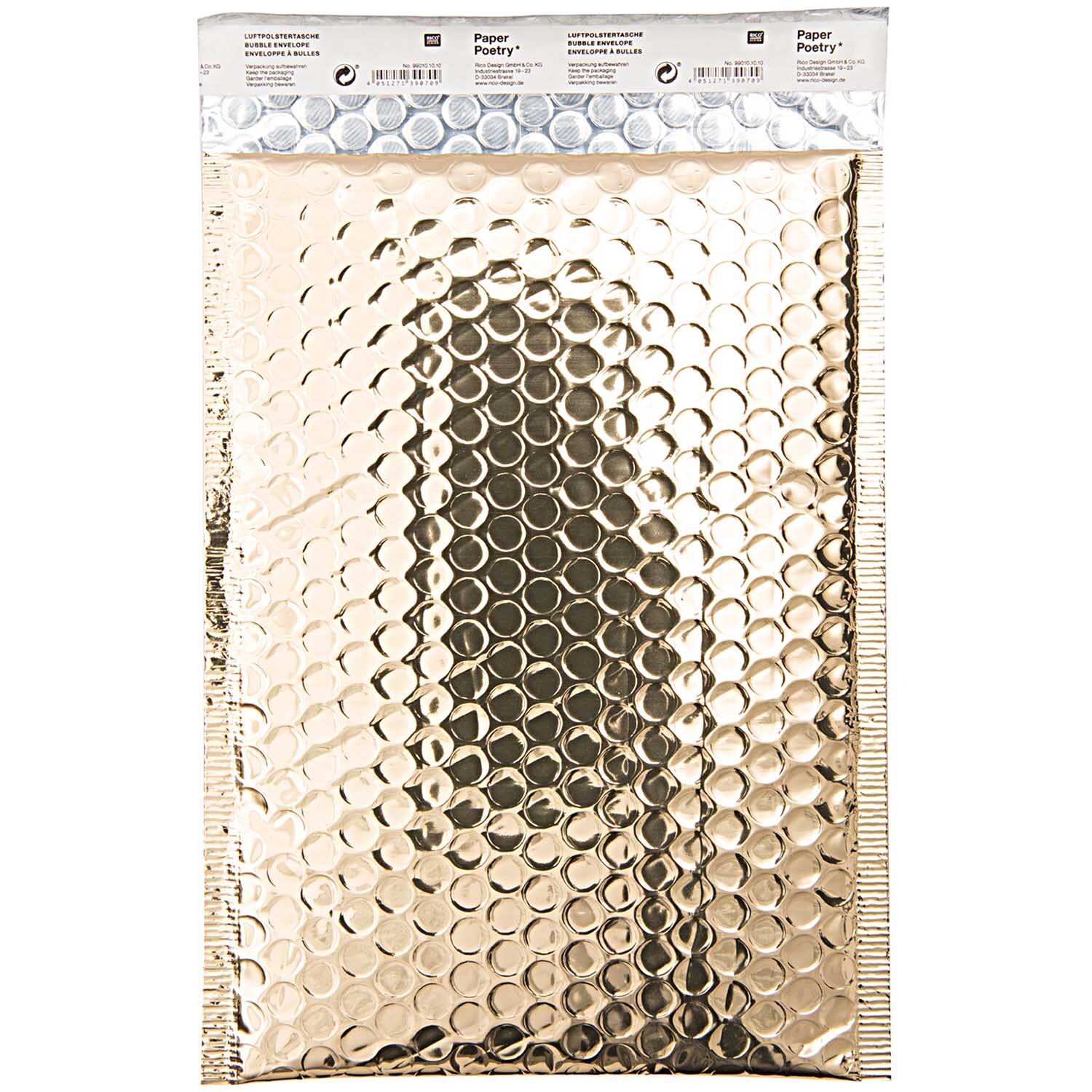 Luftpolstertasche B5 in glänzendem Gold von Rico Design, ideal für sicheren Versand.