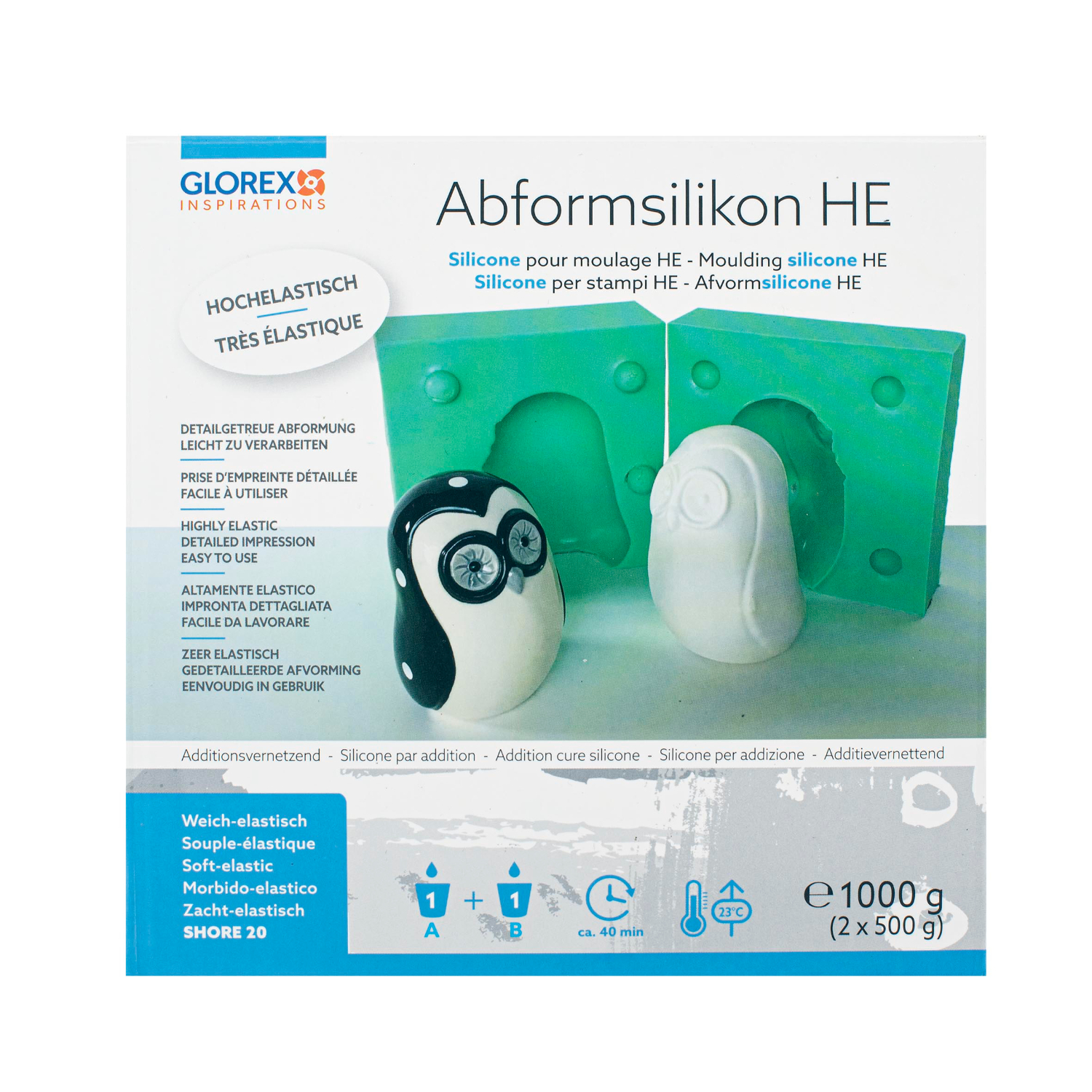 Abformsilikon von Glorex in 2x500g Packung, ideal für präzise und detailreiche Abformungen.