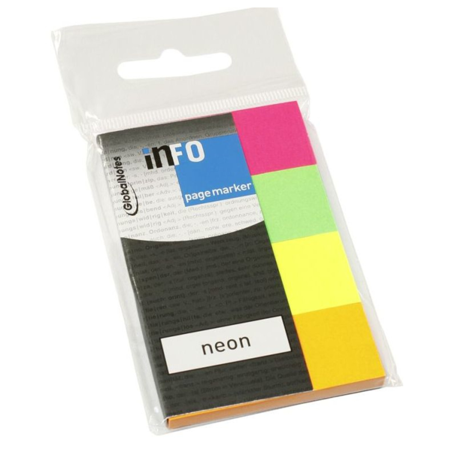 inFO Haftnotiz Neon 4 Farben je 50 Blatt, farbige Haftnotizen in Pink, Grün, Gelb und Orange.
