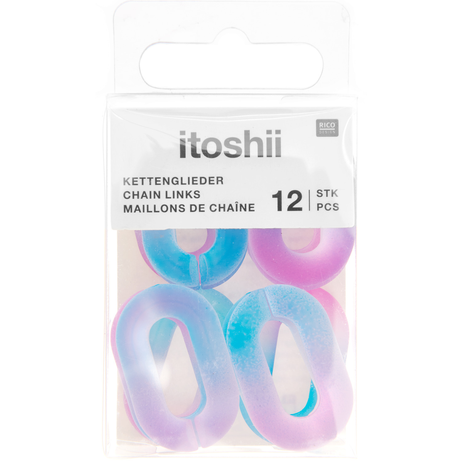 itoshii Kettenglieder in Pink und Blau, 12 Stück, ideal für kreative Bastelprojekte.