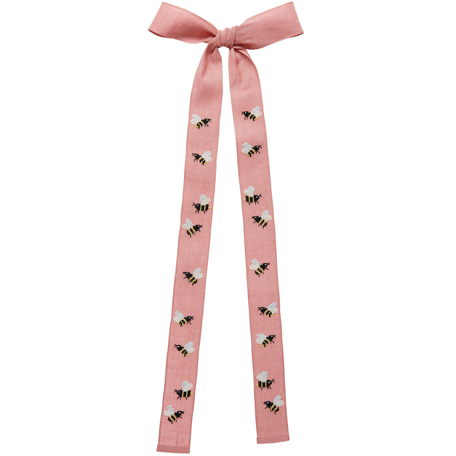 Stickpackung Schleife Biene von Rico Design: Rosa Schleife mit gestickten Bienen, 22x58cm.