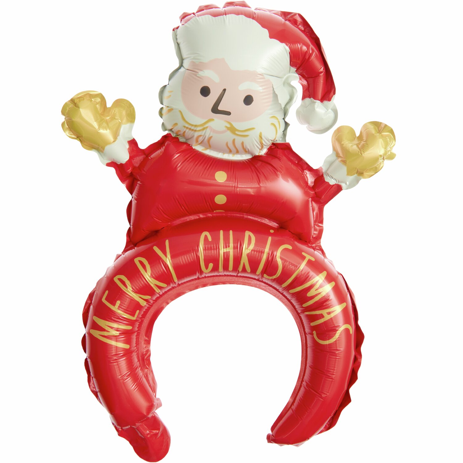 Folienballon Haarreifen 6 Stück: Roter Weihnachtsmann-Ballon mit goldenen Details, ideal für festliche Anlässe.