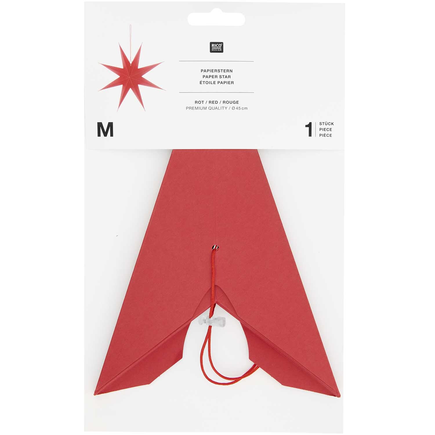 Papierstern auffaltbar 45cm von Rico Design in leuchtendem Rot, ideal für festliche Dekorationen.