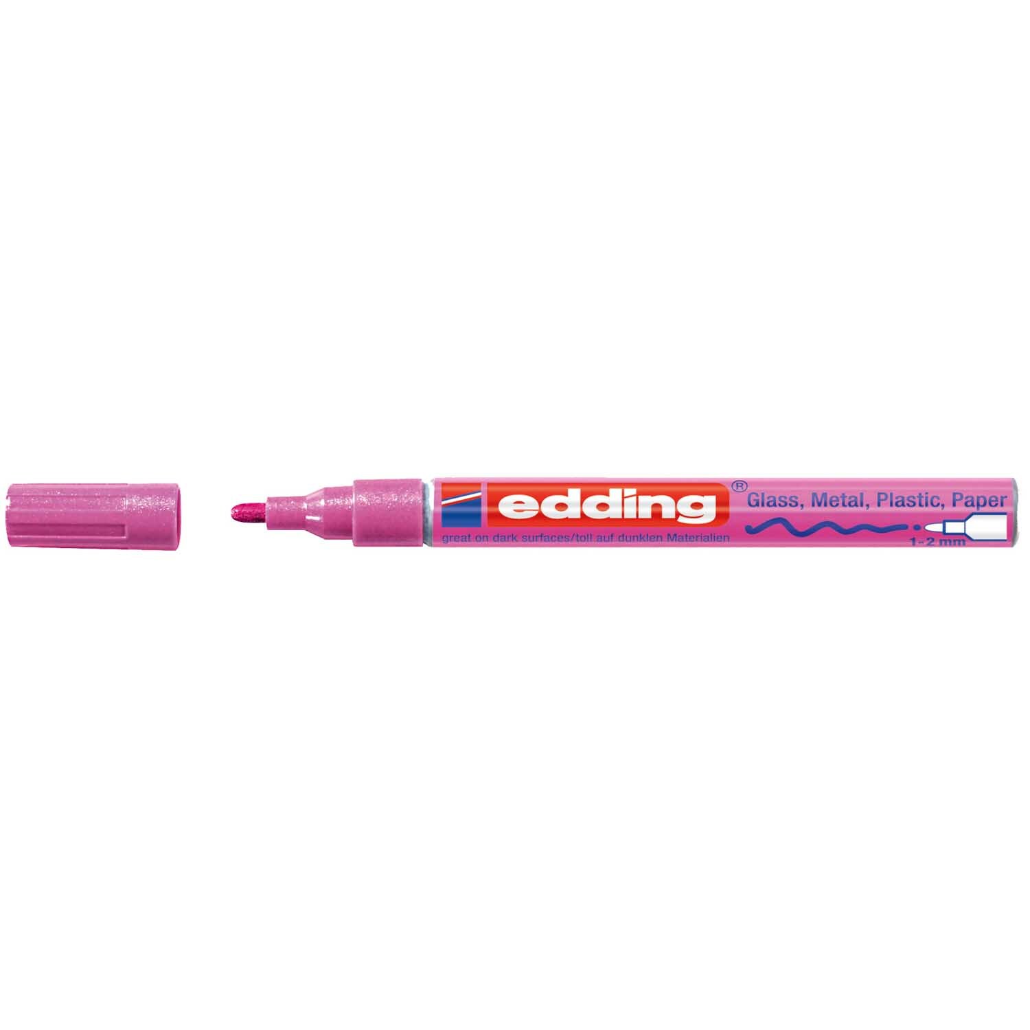 751 Glanzmarker von edding in Pink-Metallic, geeignet für Glas, Metall, Plastik und Papier.