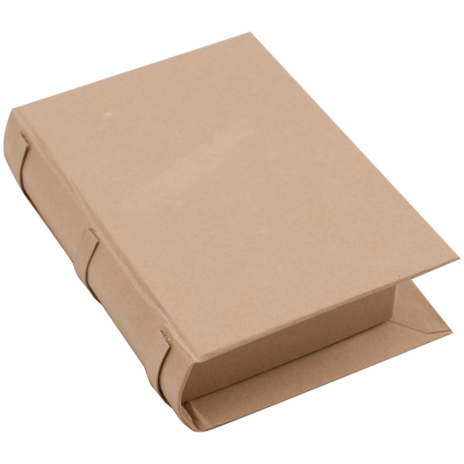 Buchbox natur 22,5x18x6cm von Rico Design in Braun, die wie ein geschlossenes Buch aussieht. Ideal zur Aufbewahrung.