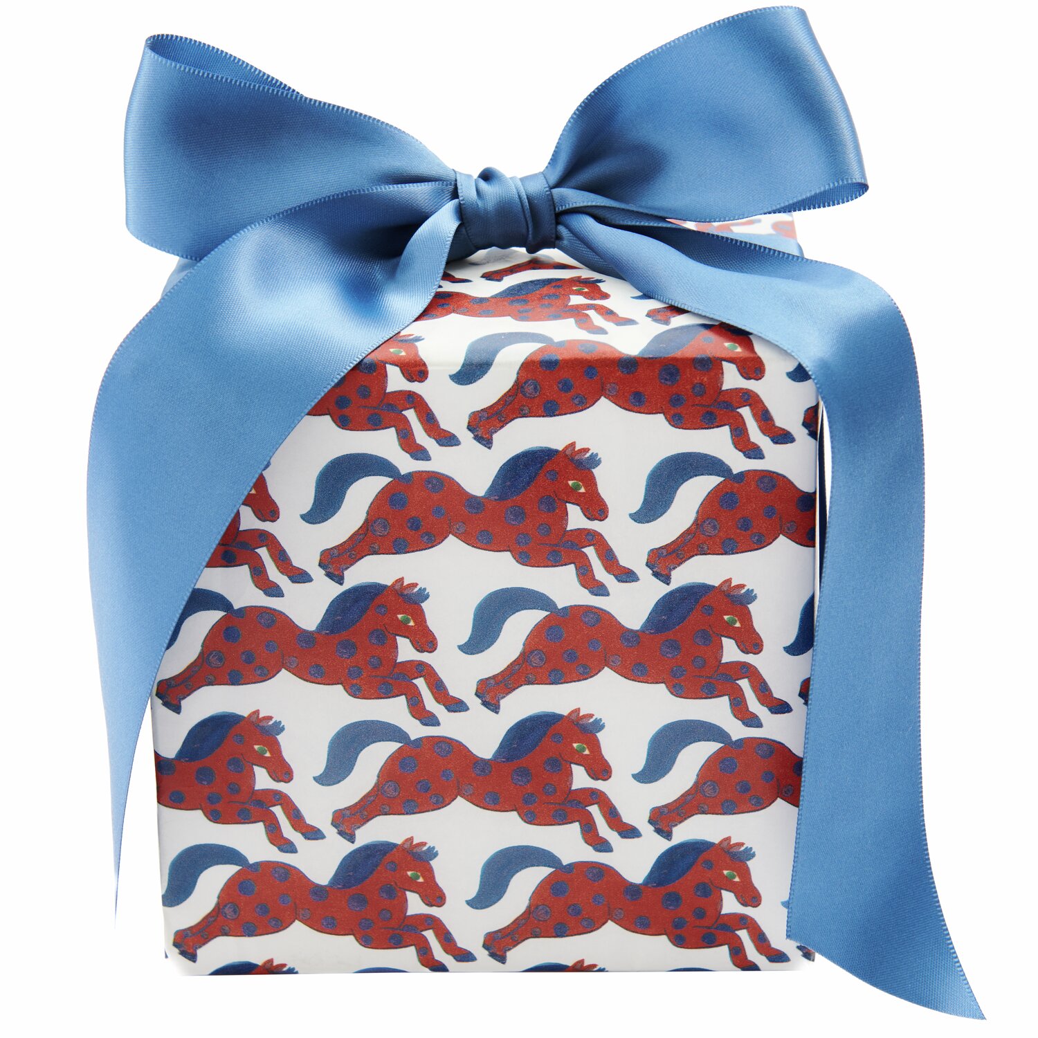 Seidenpapier Pferde, Geschenk mit blauem Band, rotes Pferdemuster, 50x415cm, 28g/m².