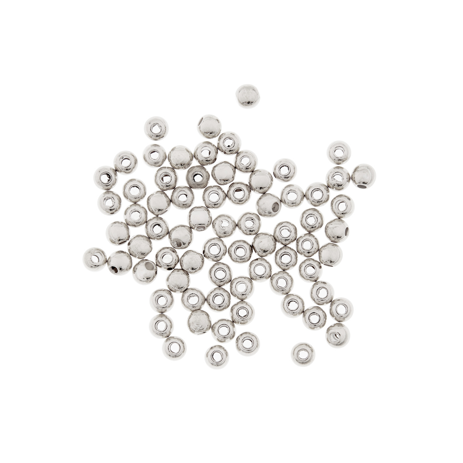 Perlen silber von Rico Design: Eine Ansammlung glänzender, silberner Perlen auf weißem Hintergrund.